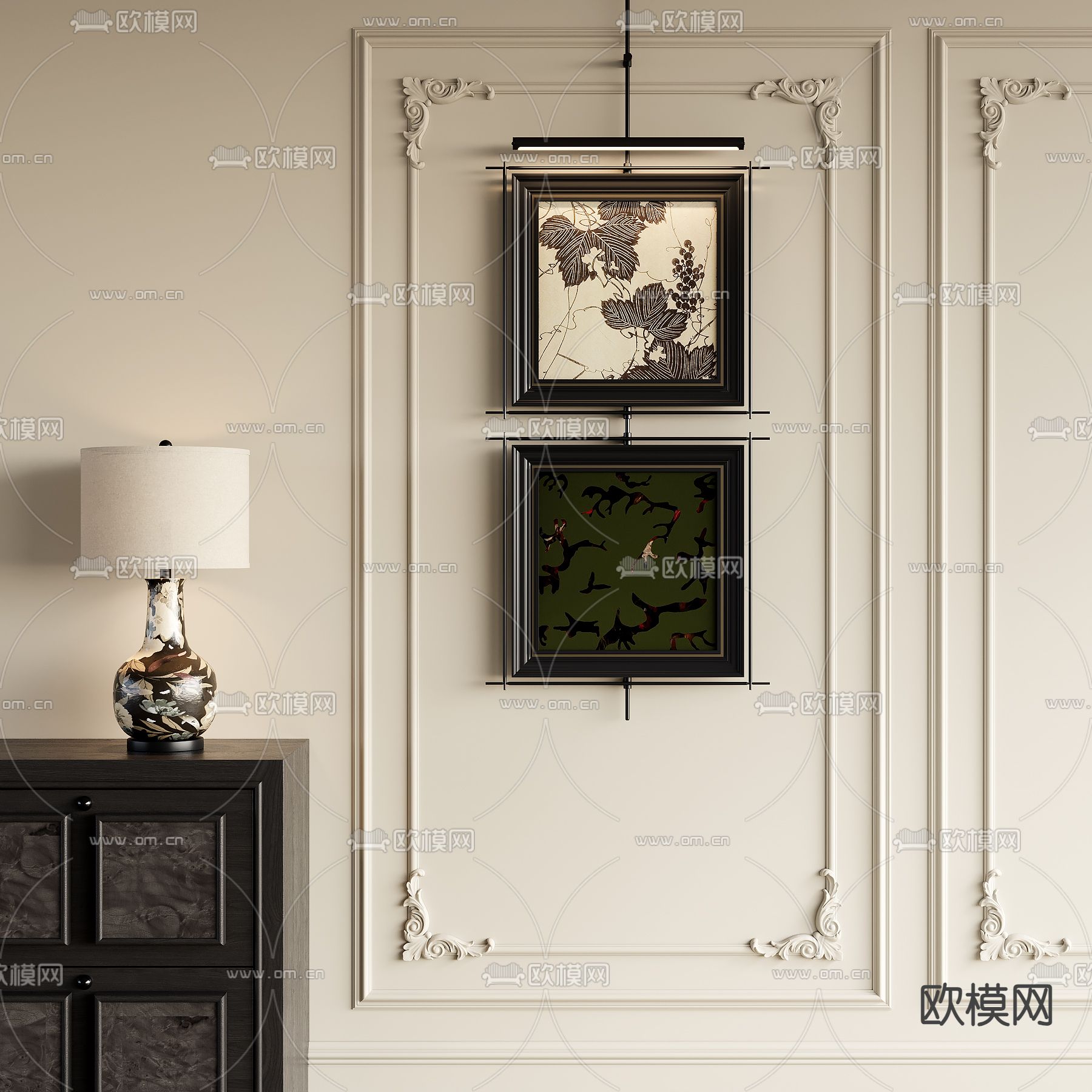 中古风挂画 组合画 装饰画su模型