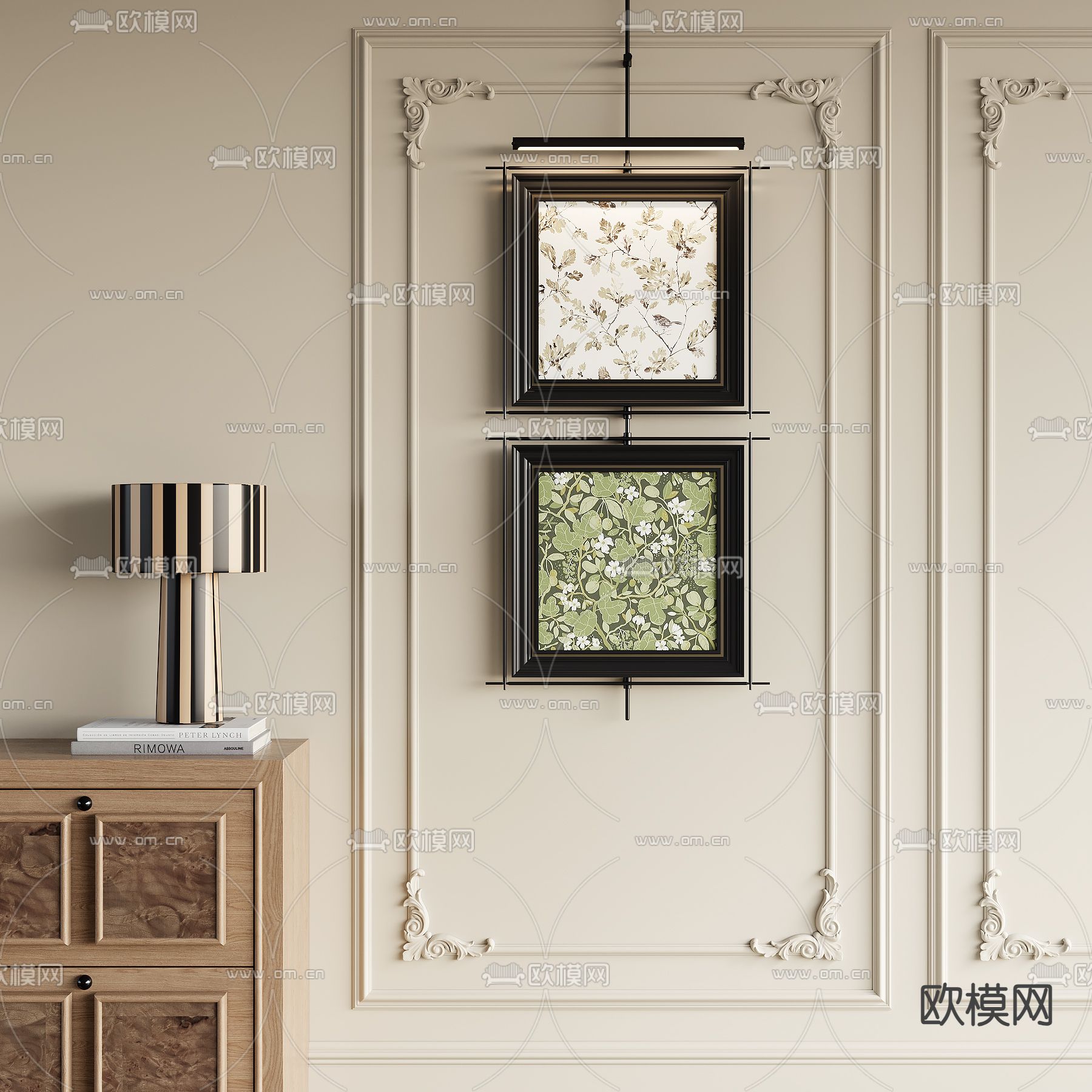 中古风挂画 组合画 装饰画su模型