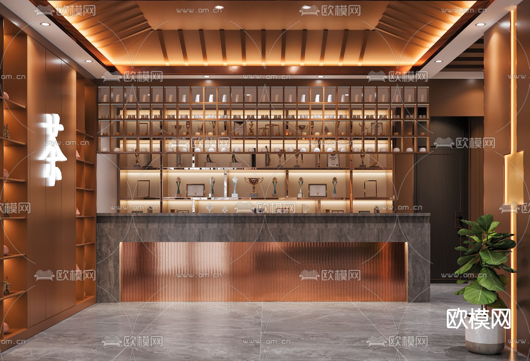 新中式茶餐厅3d模型下载（渲染图1）