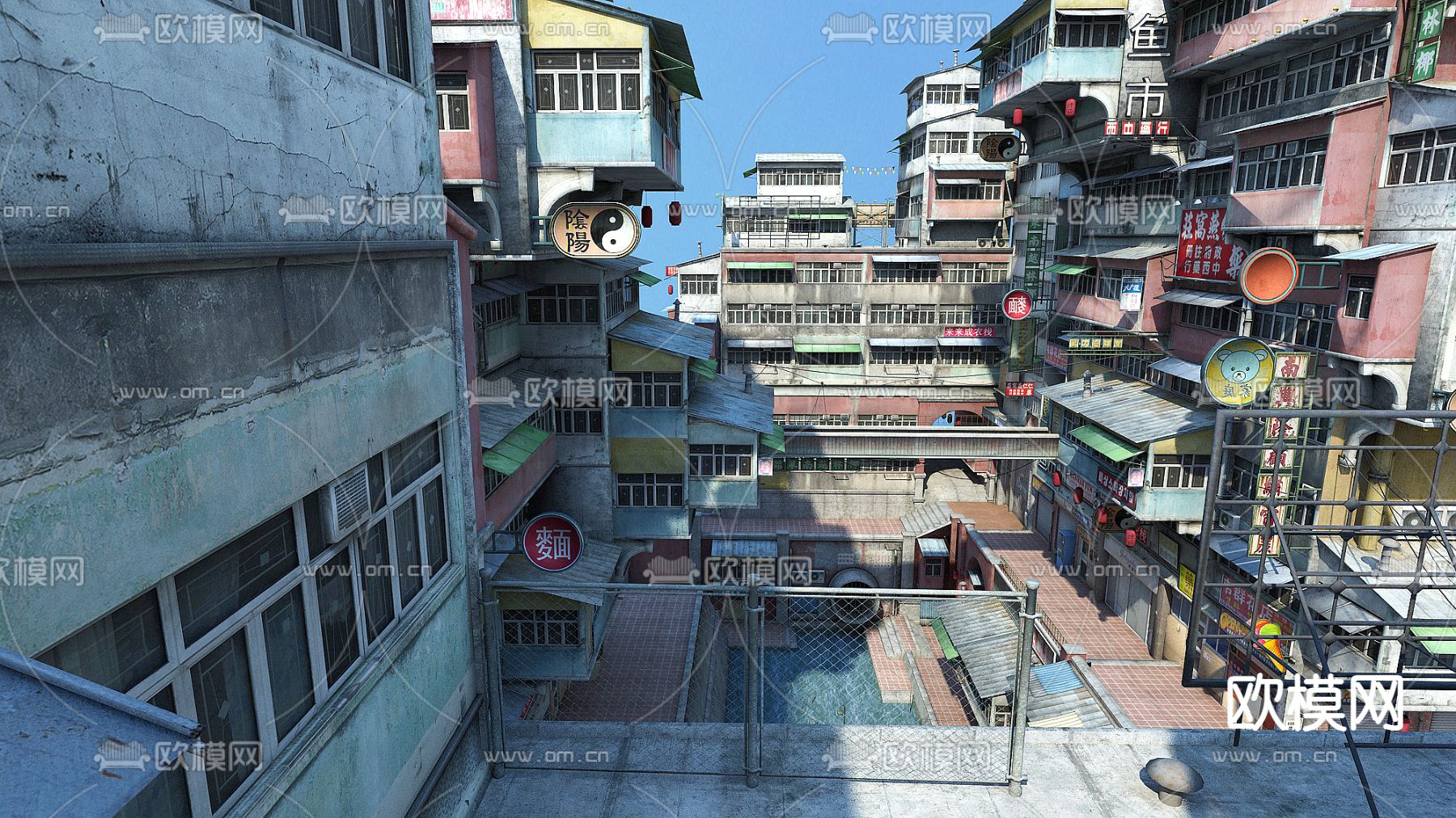 工业风老城区 街区 筒子楼外观3d模型下载（渲染图1）