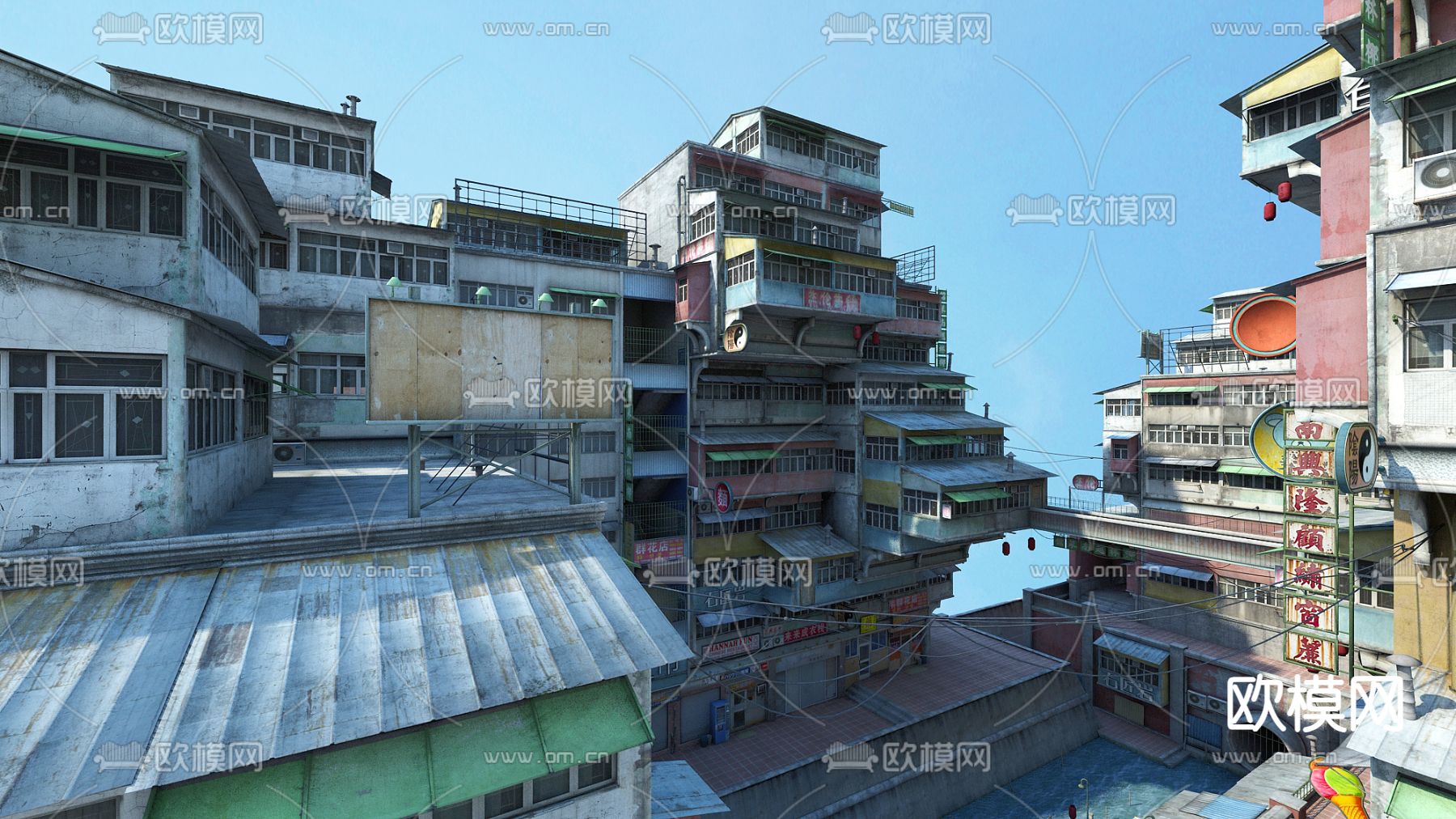 工业风老城区 街区 筒子楼外观3d模型下载（渲染图2）