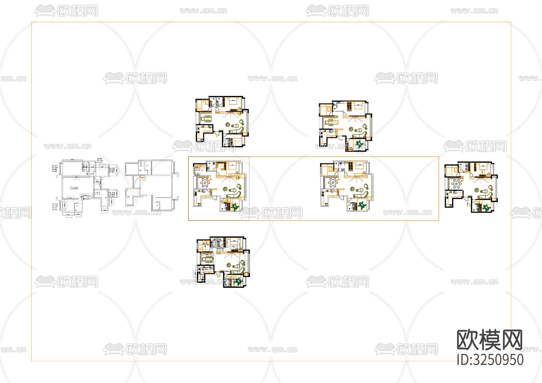 家装平面布局方案 三室一厅cad施工图下载（渲染图1）
