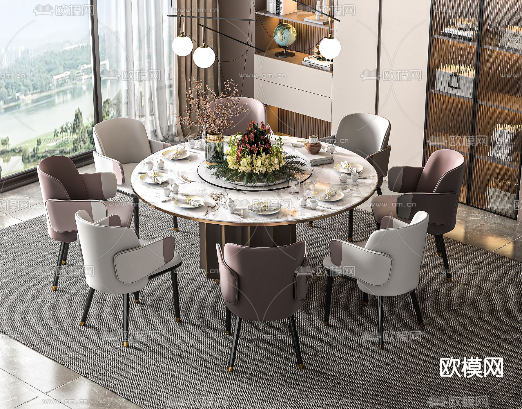 圆形餐桌椅 岩板餐桌3d模型下载