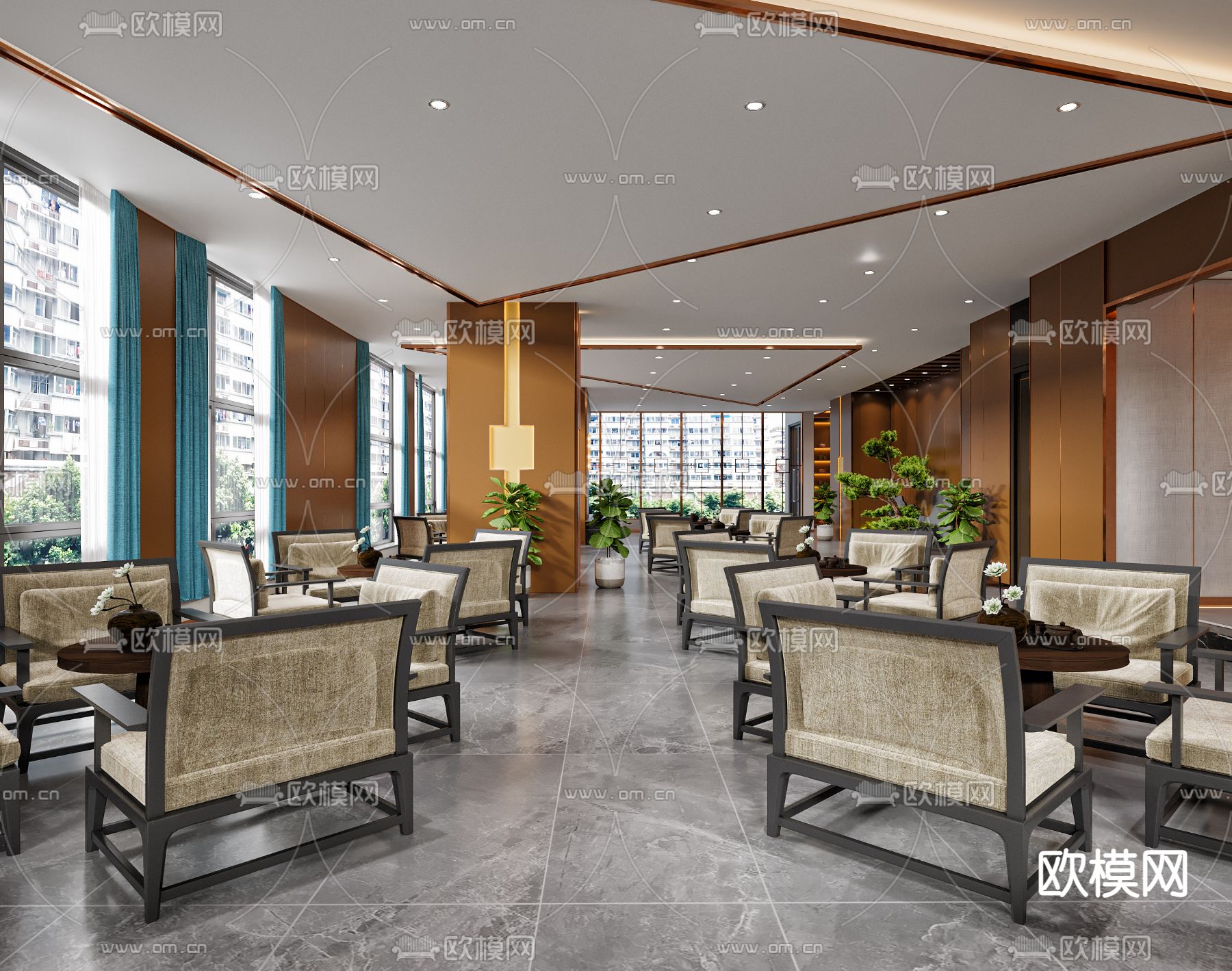 新中式茶餐厅3d模型下载（渲染图3）