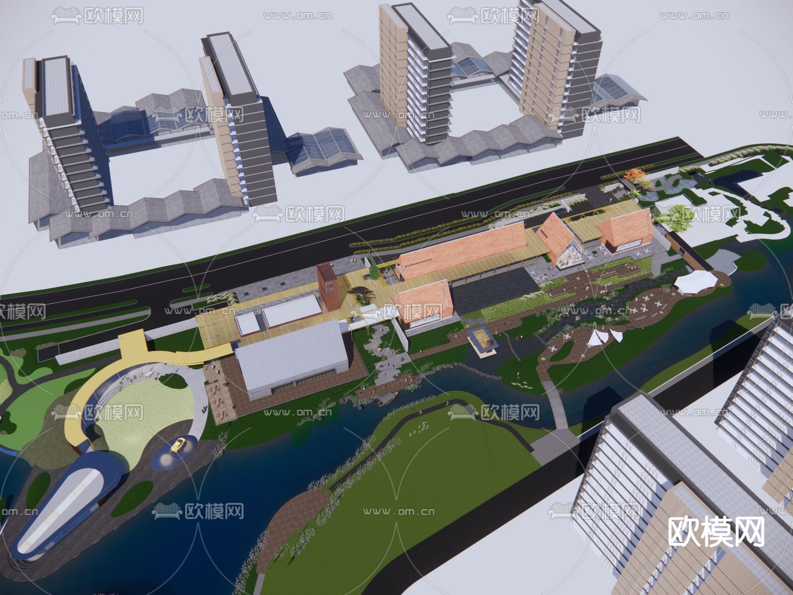 商业街su模型下载（渲染图3）