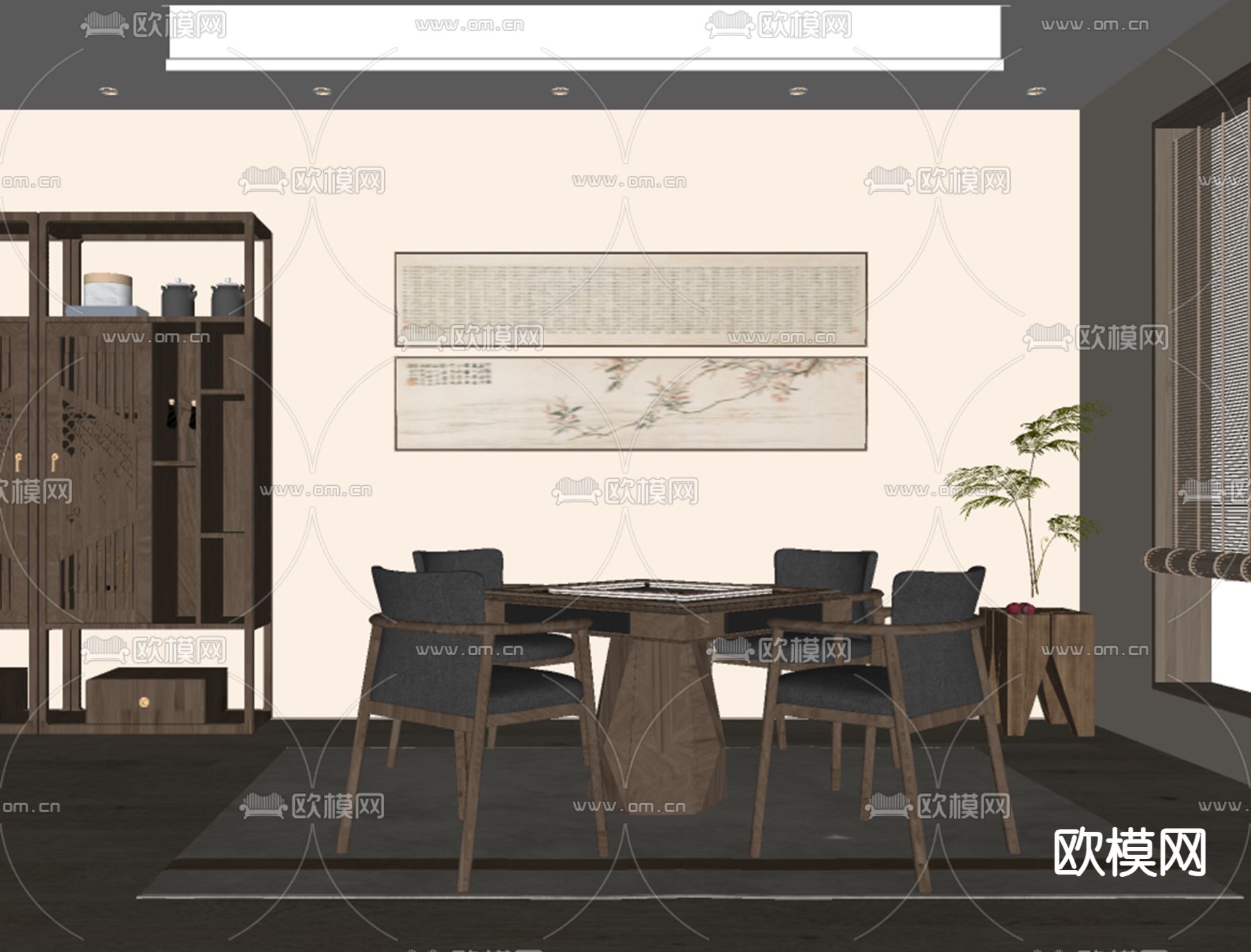 新中式麻将房su模型下载（渲染图2）