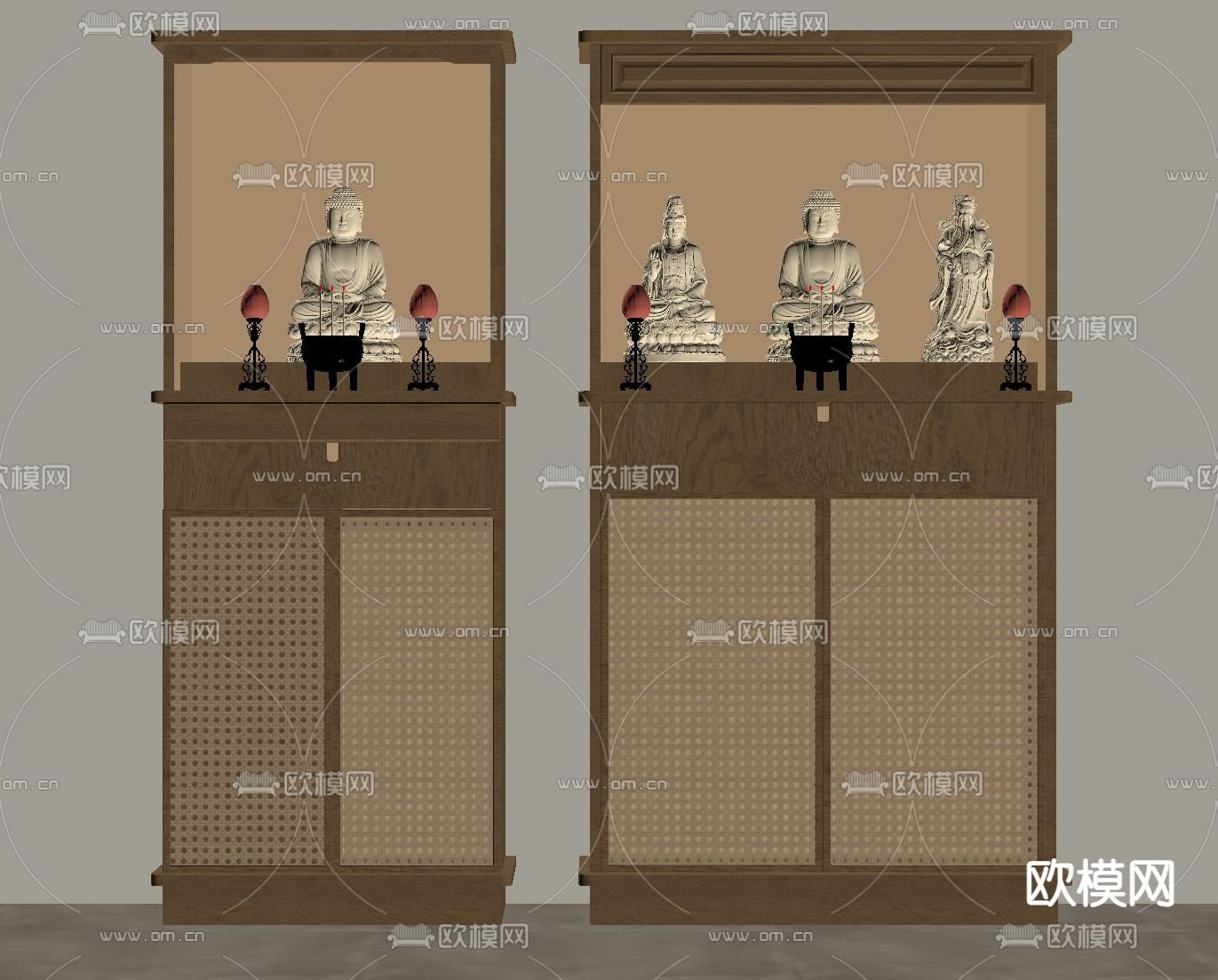 中古风佛龛柜su模型下载（渲染图1）