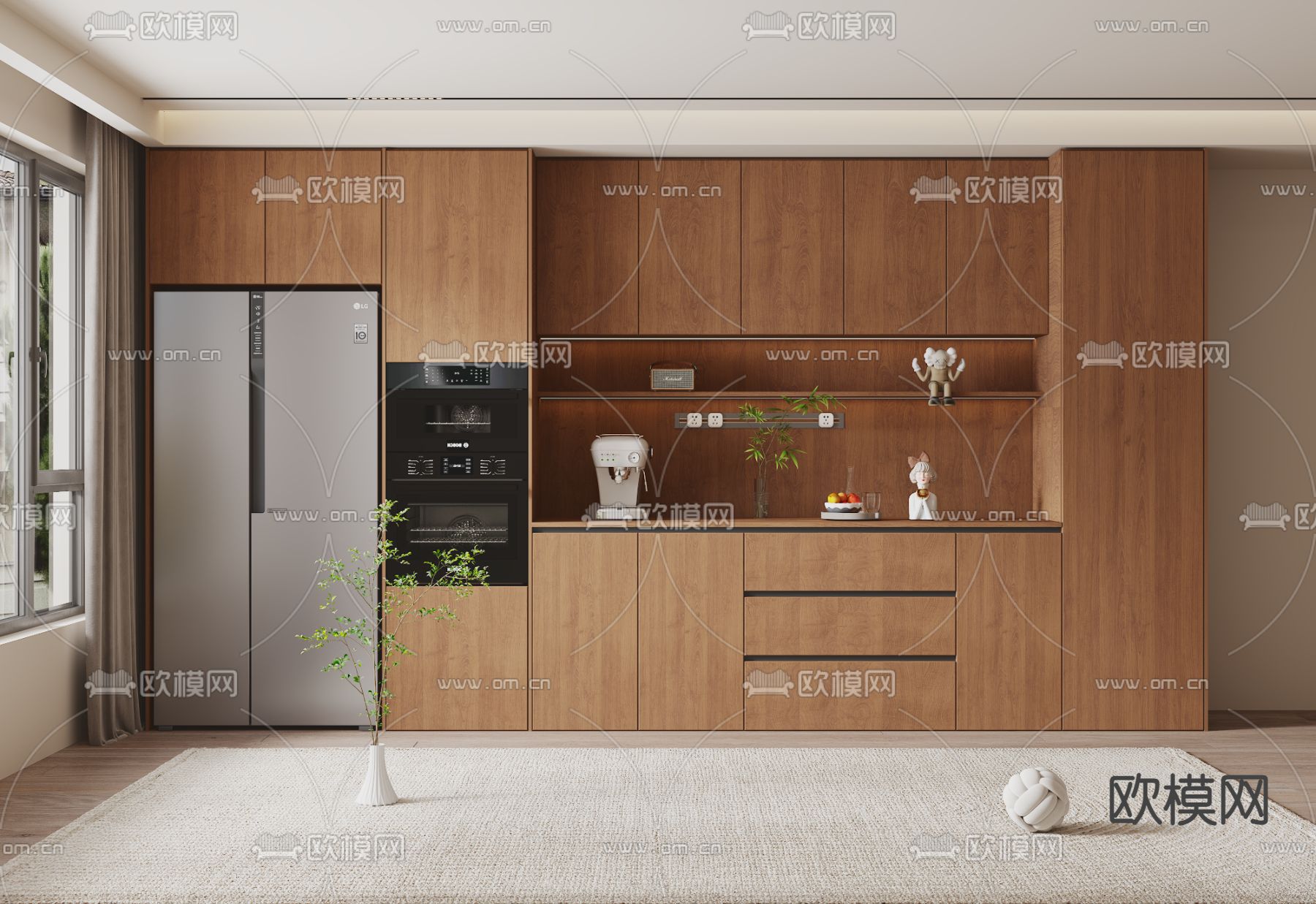 中古风餐边柜3d模型下载