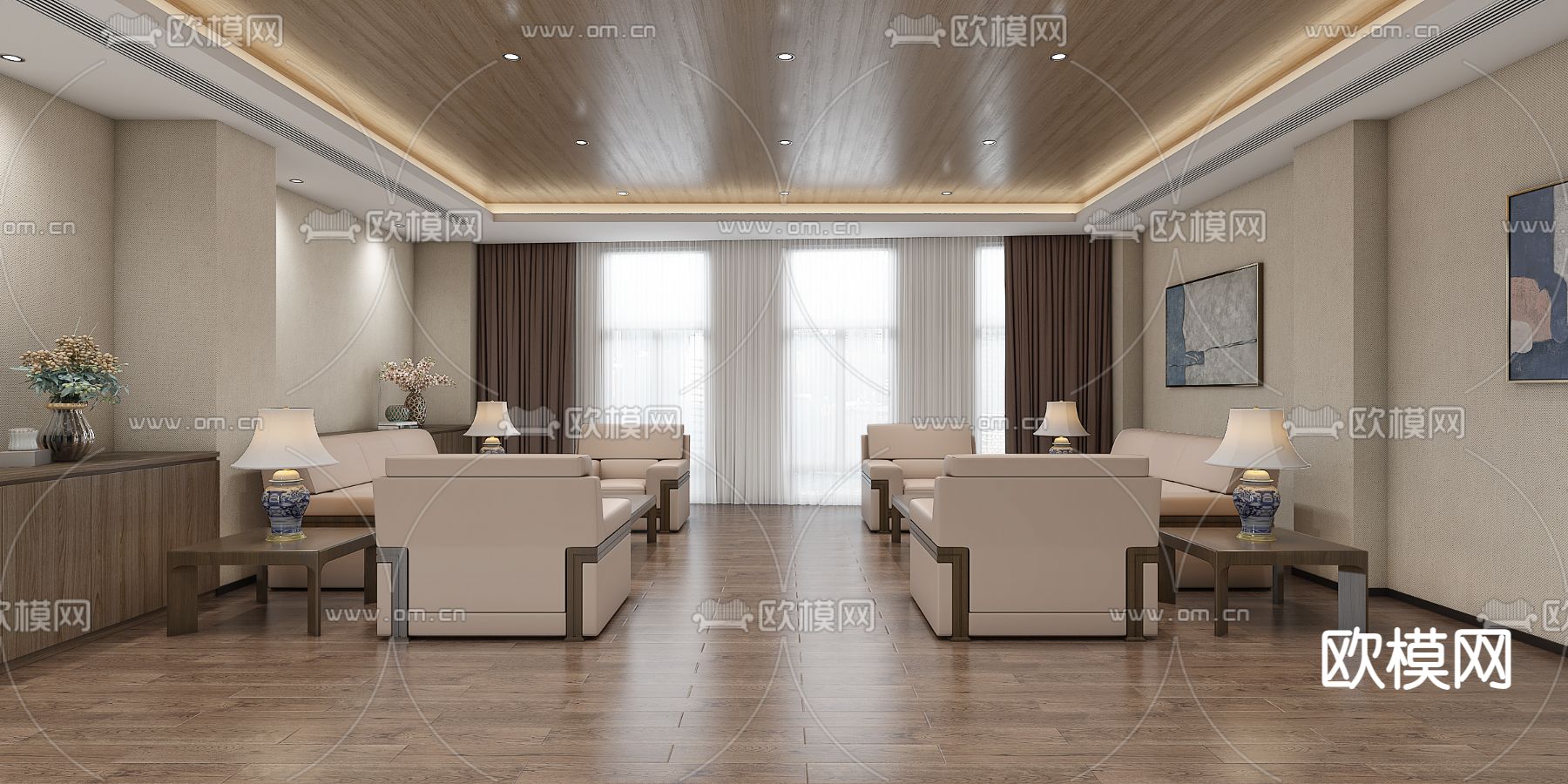 新中式休息区3d模型下载