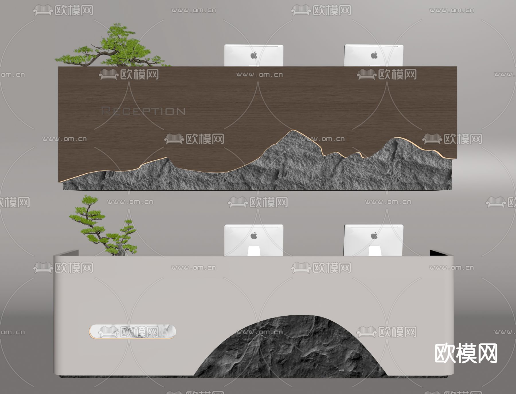 新中式前台 接待台 服务台su模型下载（渲染图1）