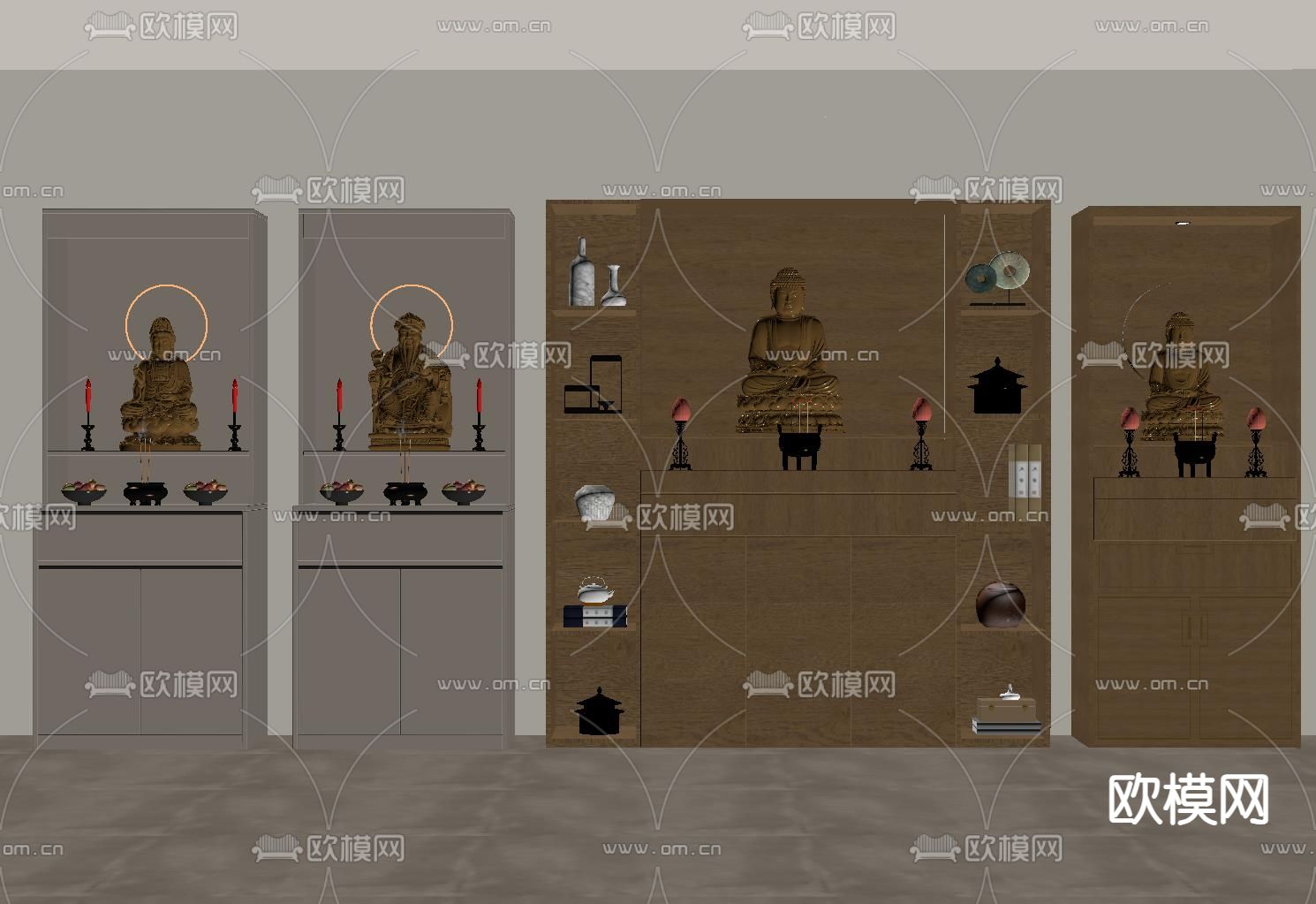 现代佛龛柜su模型下载（渲染图1）
