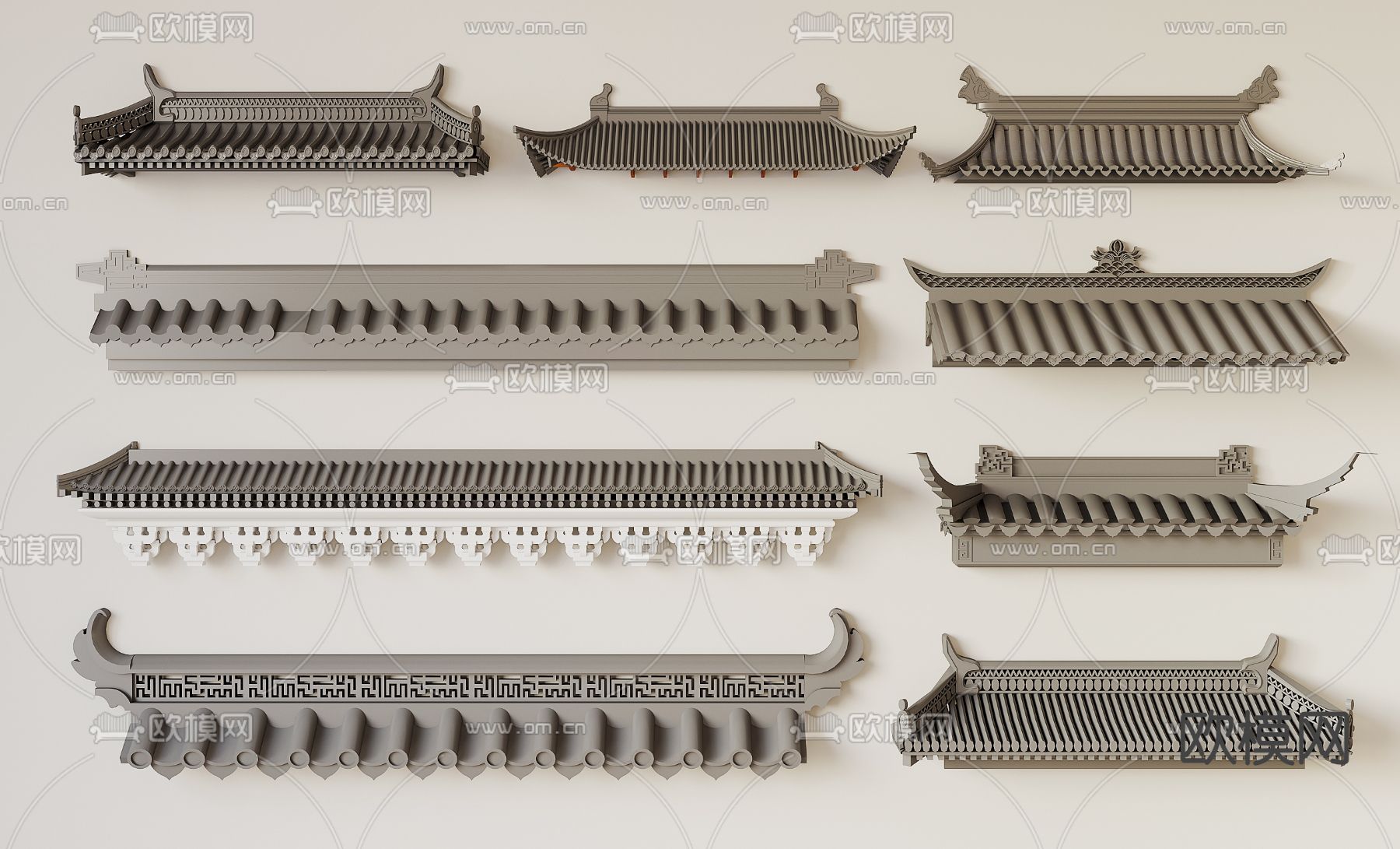 新中式屋檐 屋顶 飞檐 瓦片3d模型下载