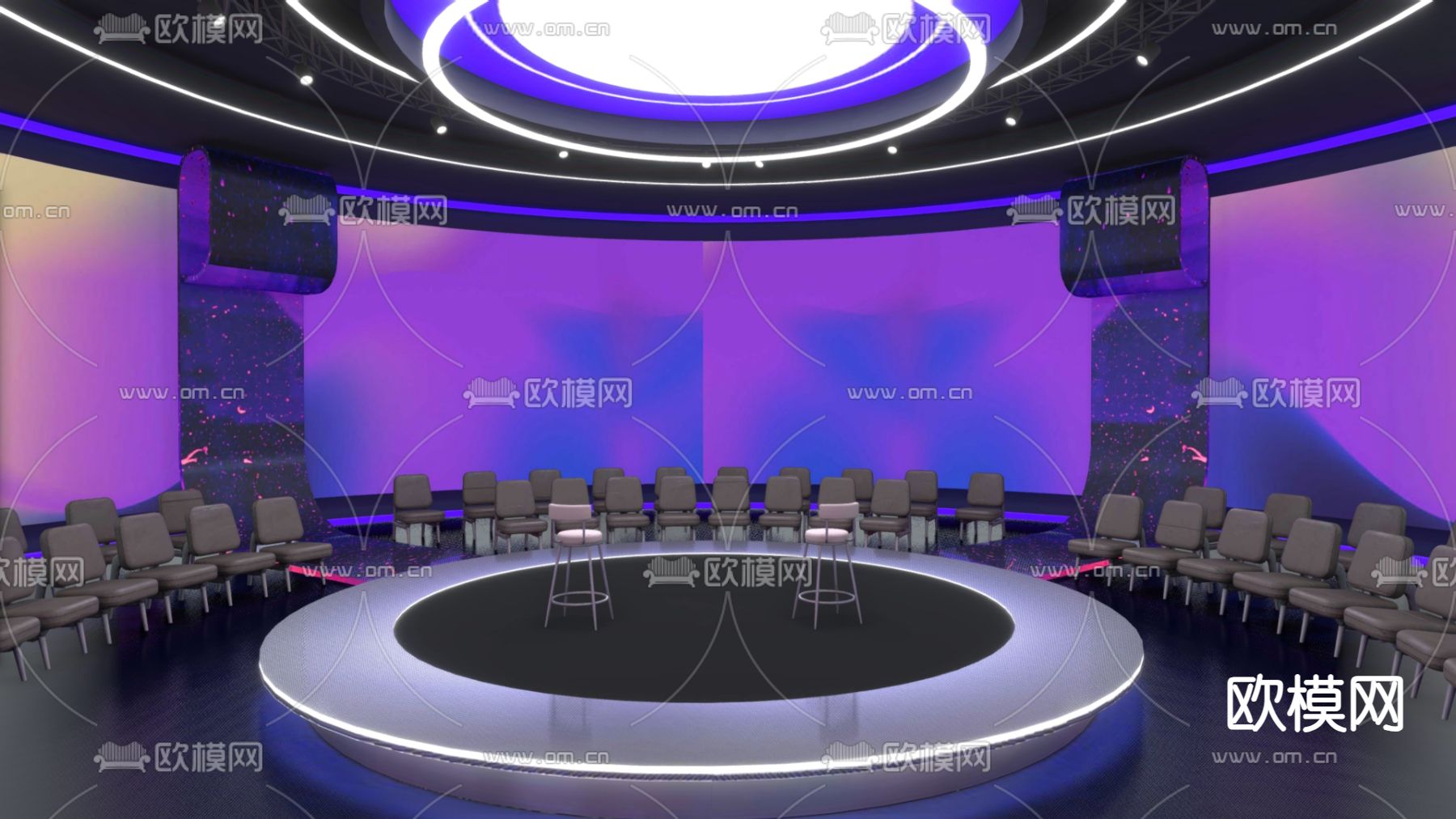 科技感直播间 演播室3d模型下载（渲染图3）