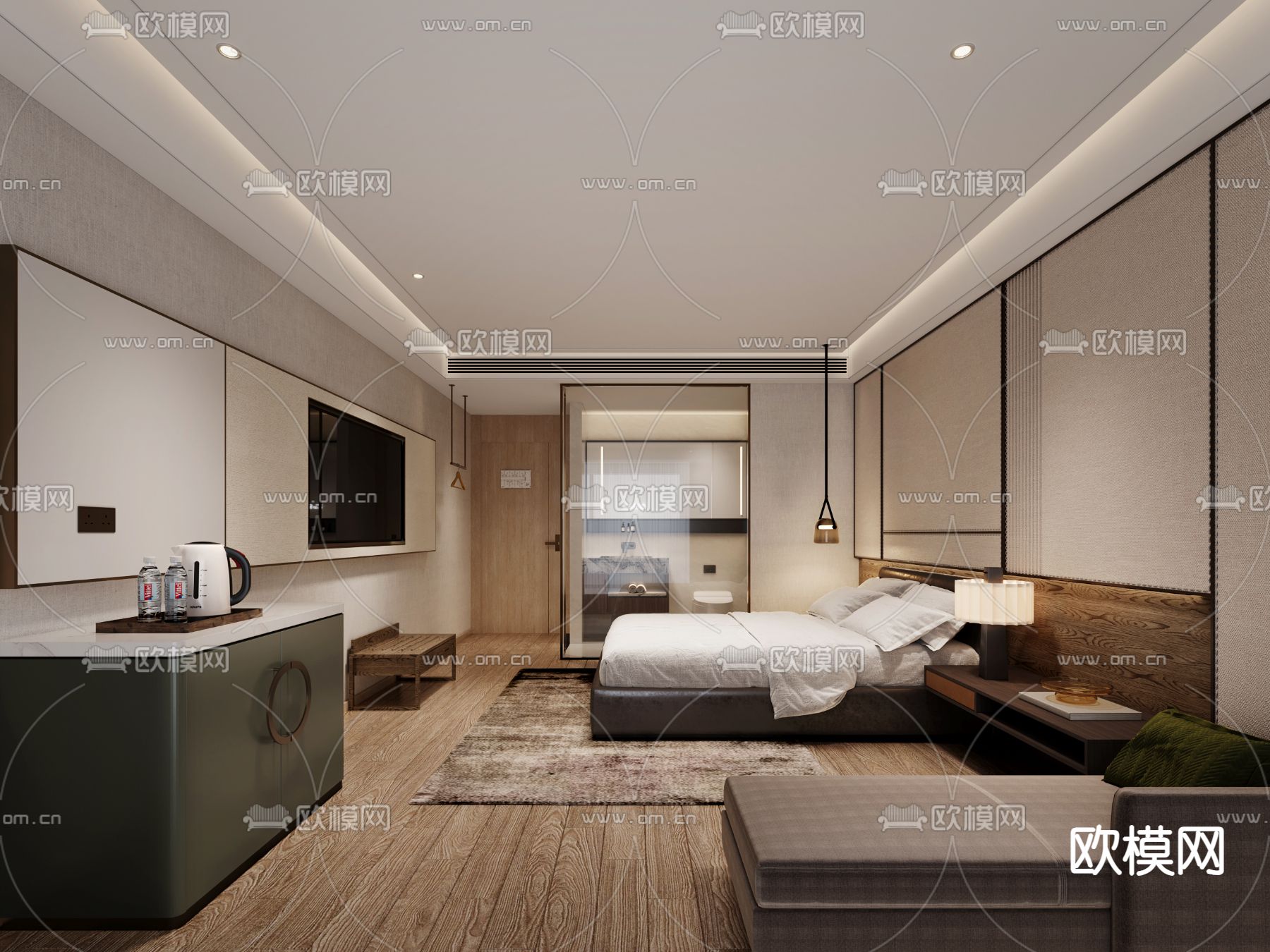 酒店客房 大床房su模型下载（渲染图1）
