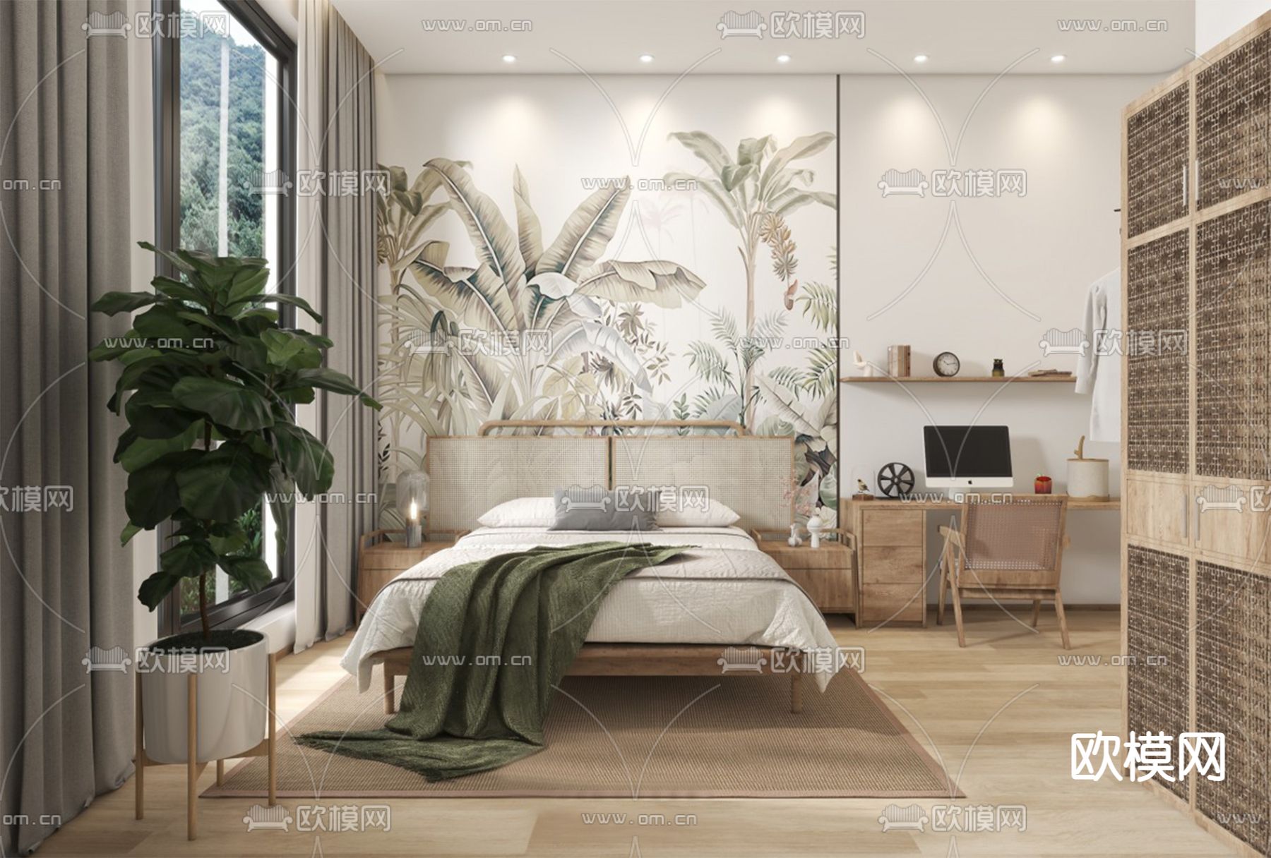 自然风民宿客房3d模型下载（渲染图1）