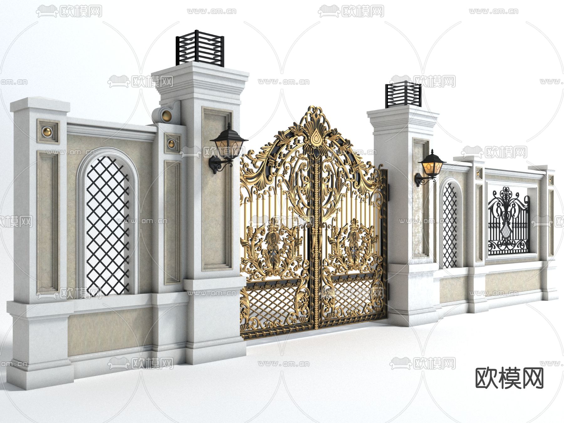 欧式别墅大门 庭院门3d模型下载