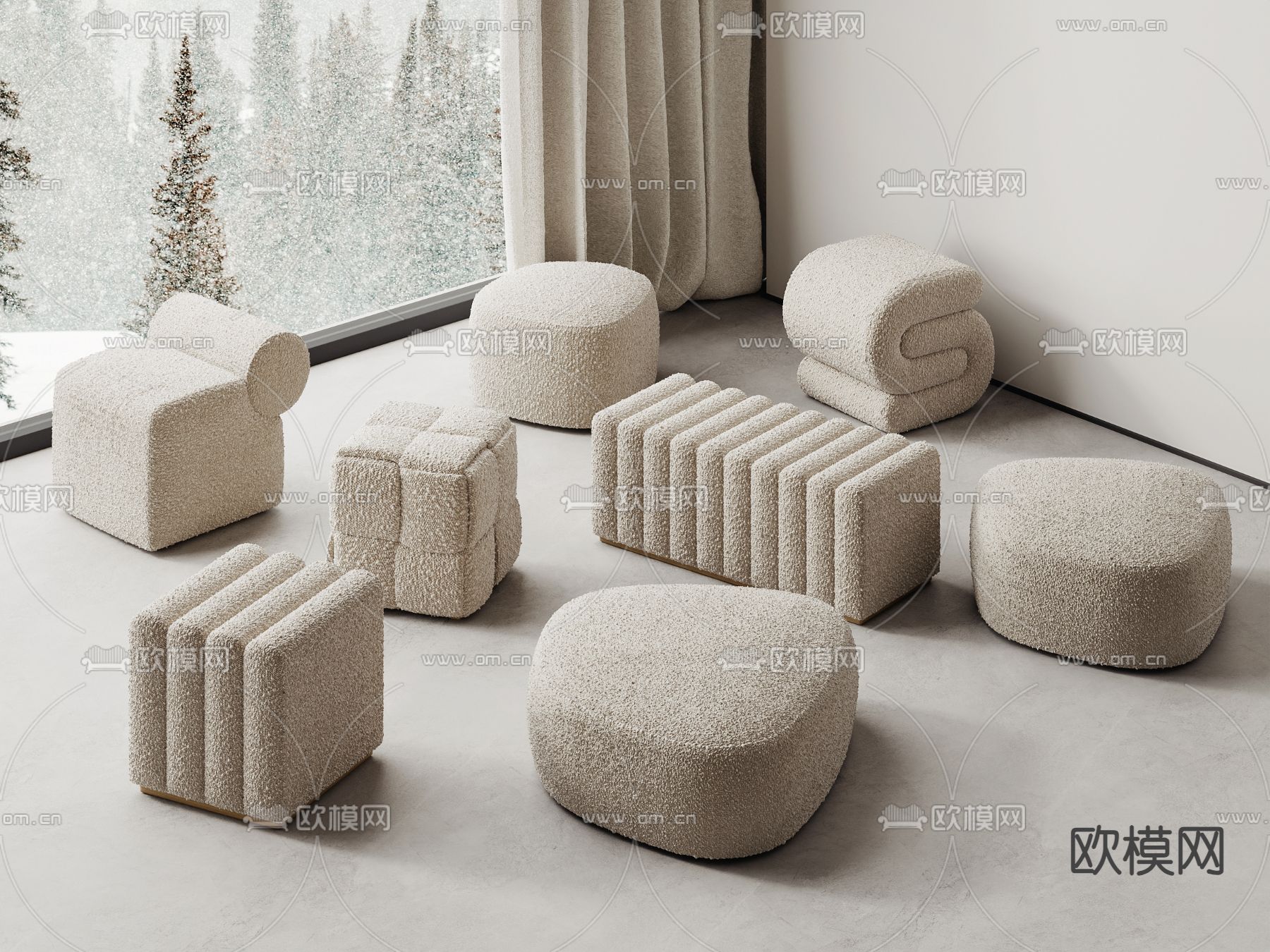 羊绒糕凳子 沙发凳3d模型下载