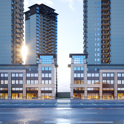  现代商业街 商业内街su模型 