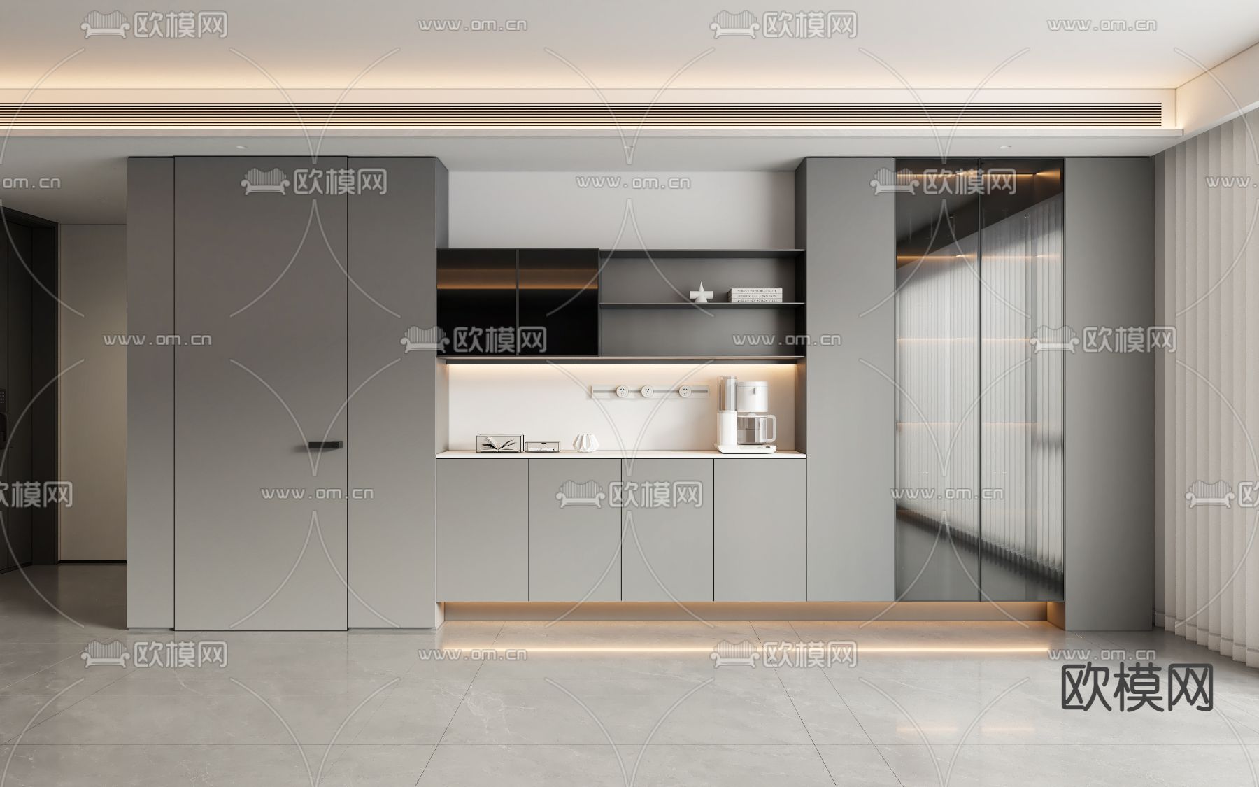 高级灰餐边柜3d模型下载