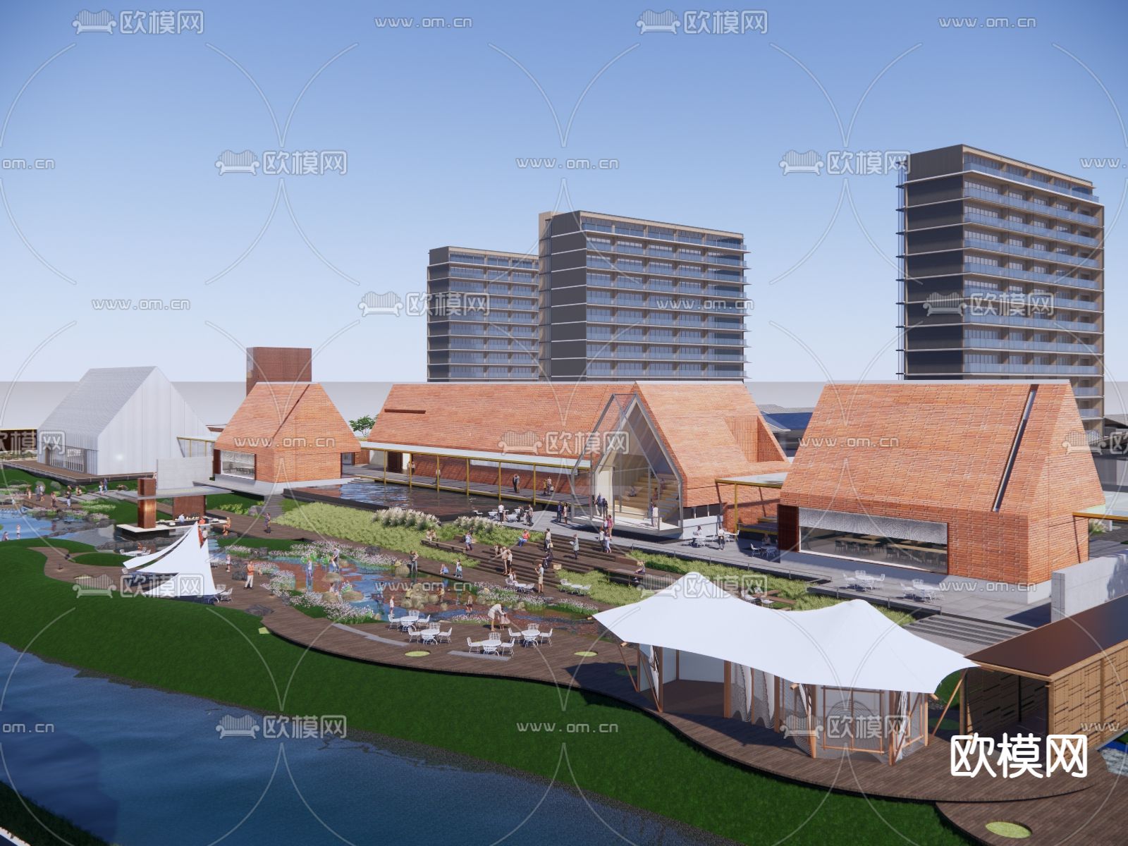 商业街su模型下载（渲染图1）