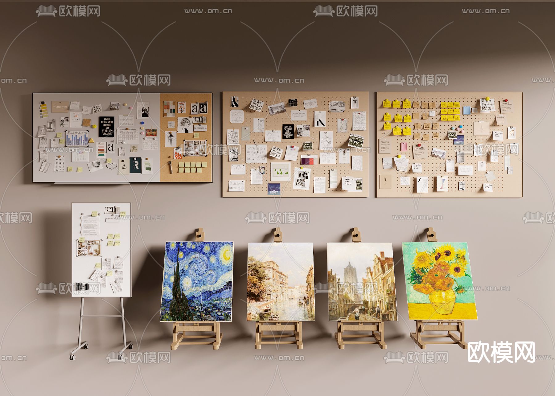 画板 画架 便利贴su模型下载（渲染图2）