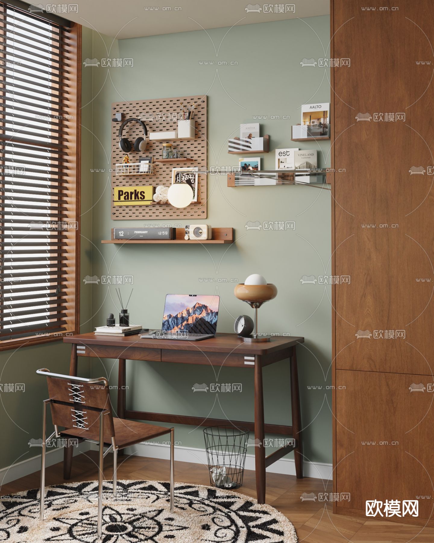 中古风书房 学习房su模型下载（渲染图2）