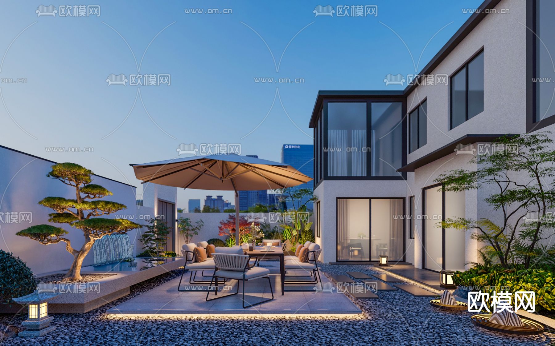 现代阳台 露台 屋顶花园3d模型下载（渲染图1）