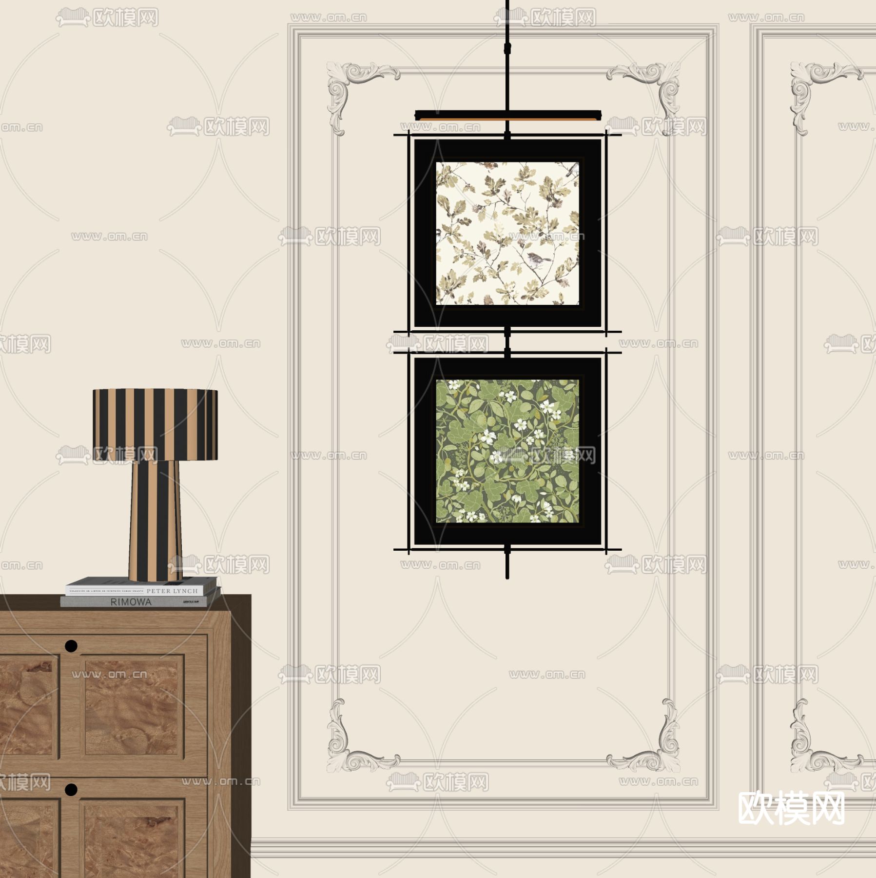 中古风挂画 组合画 装饰画su模型