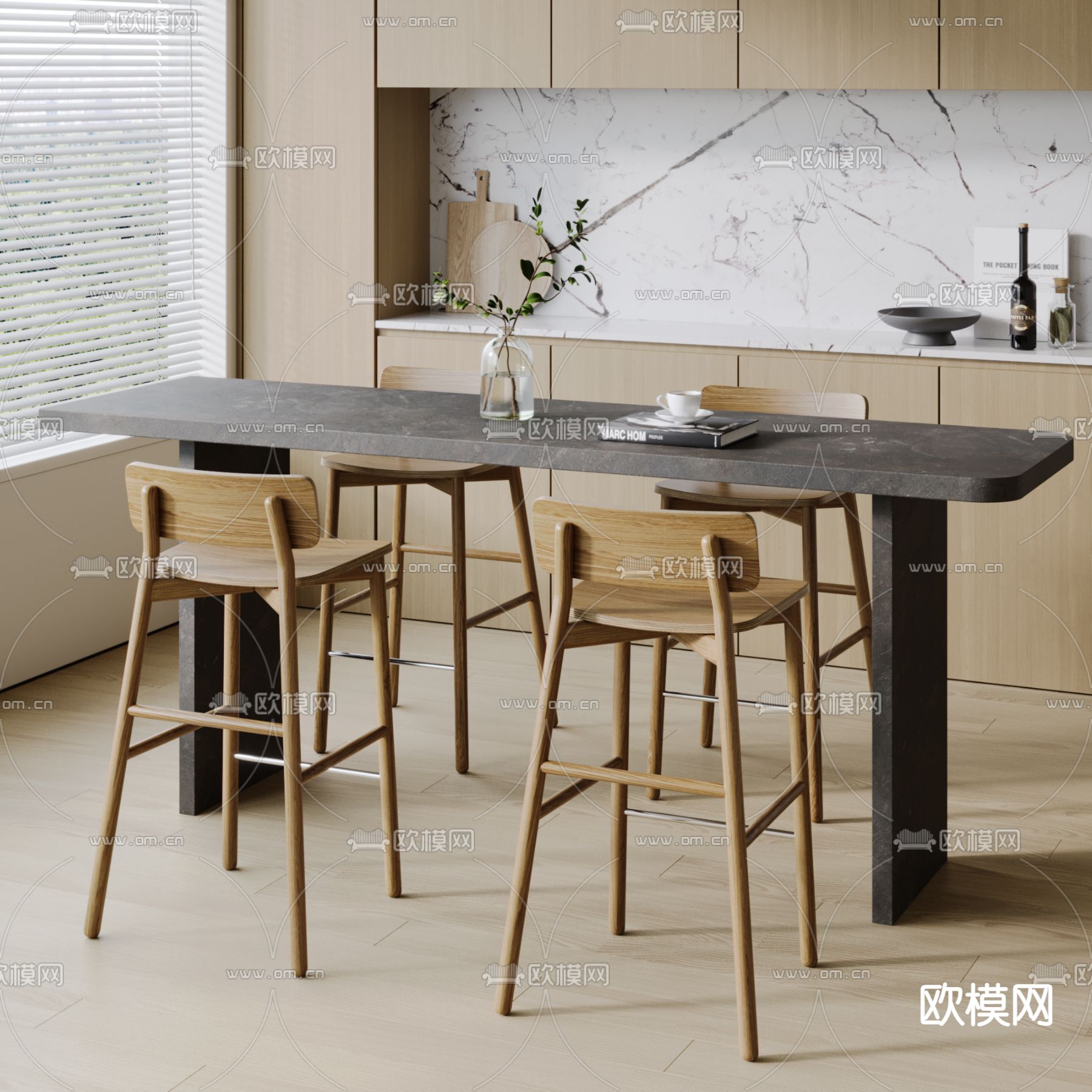 侘寂吧台 中岛台3d模型下载