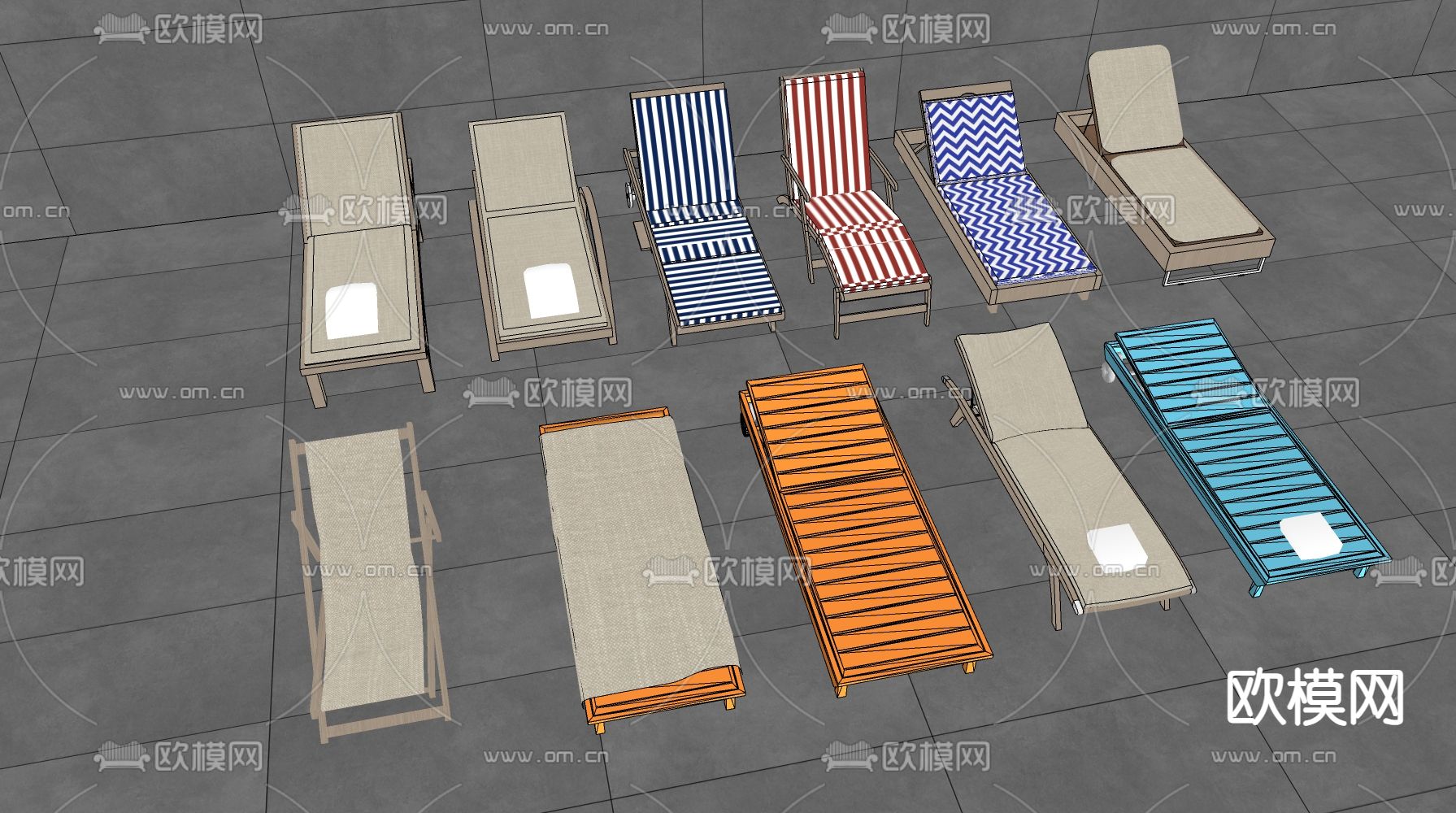 躺椅 沙滩椅su模型下载（渲染图1）