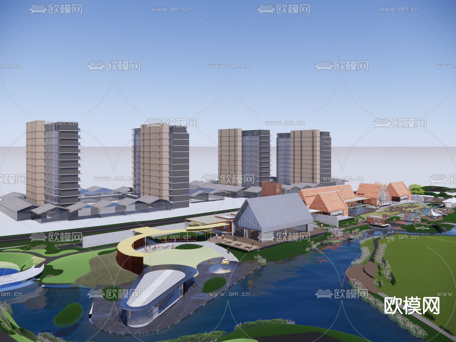 商业街su模型下载（渲染图4）