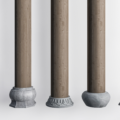  中式柱子 中式柱础 柱础石 柱基石su模型 