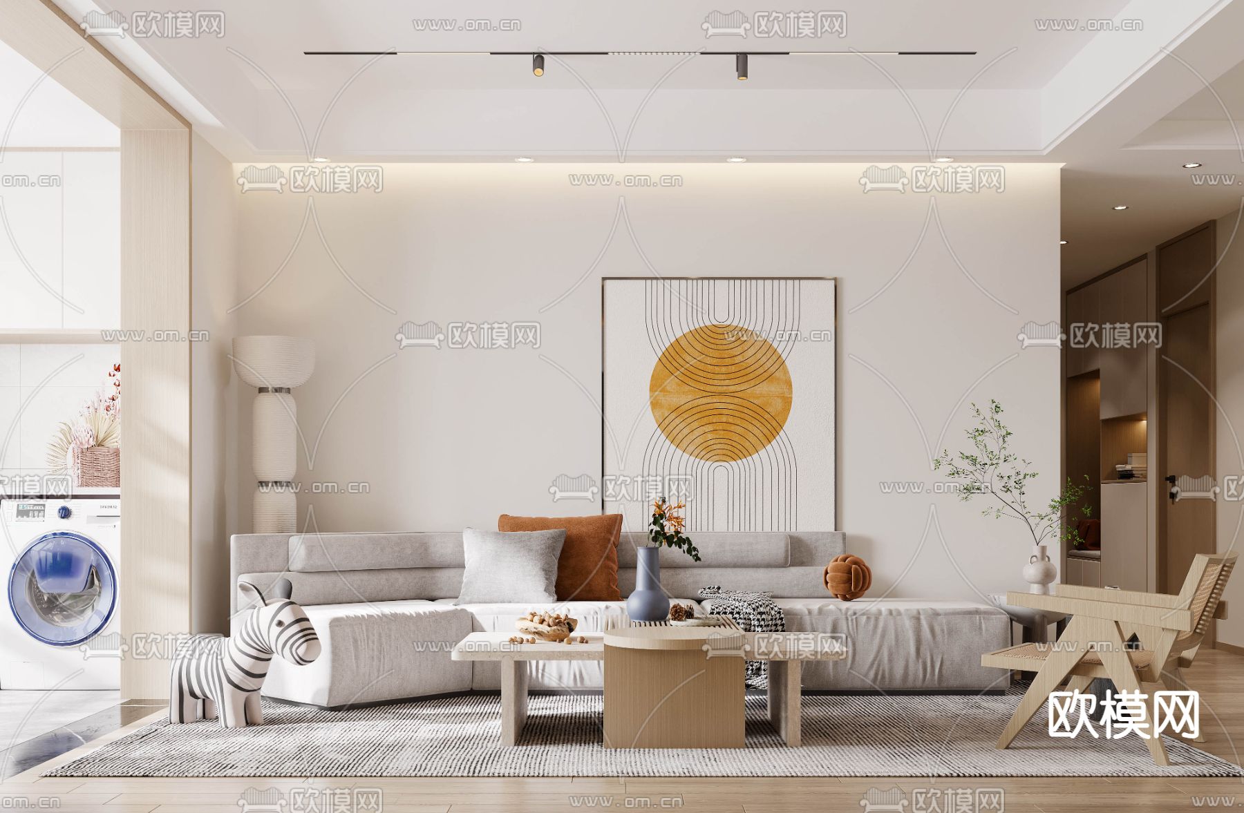 北欧客餐厅 木质餐桌3d模型下载（渲染图1）