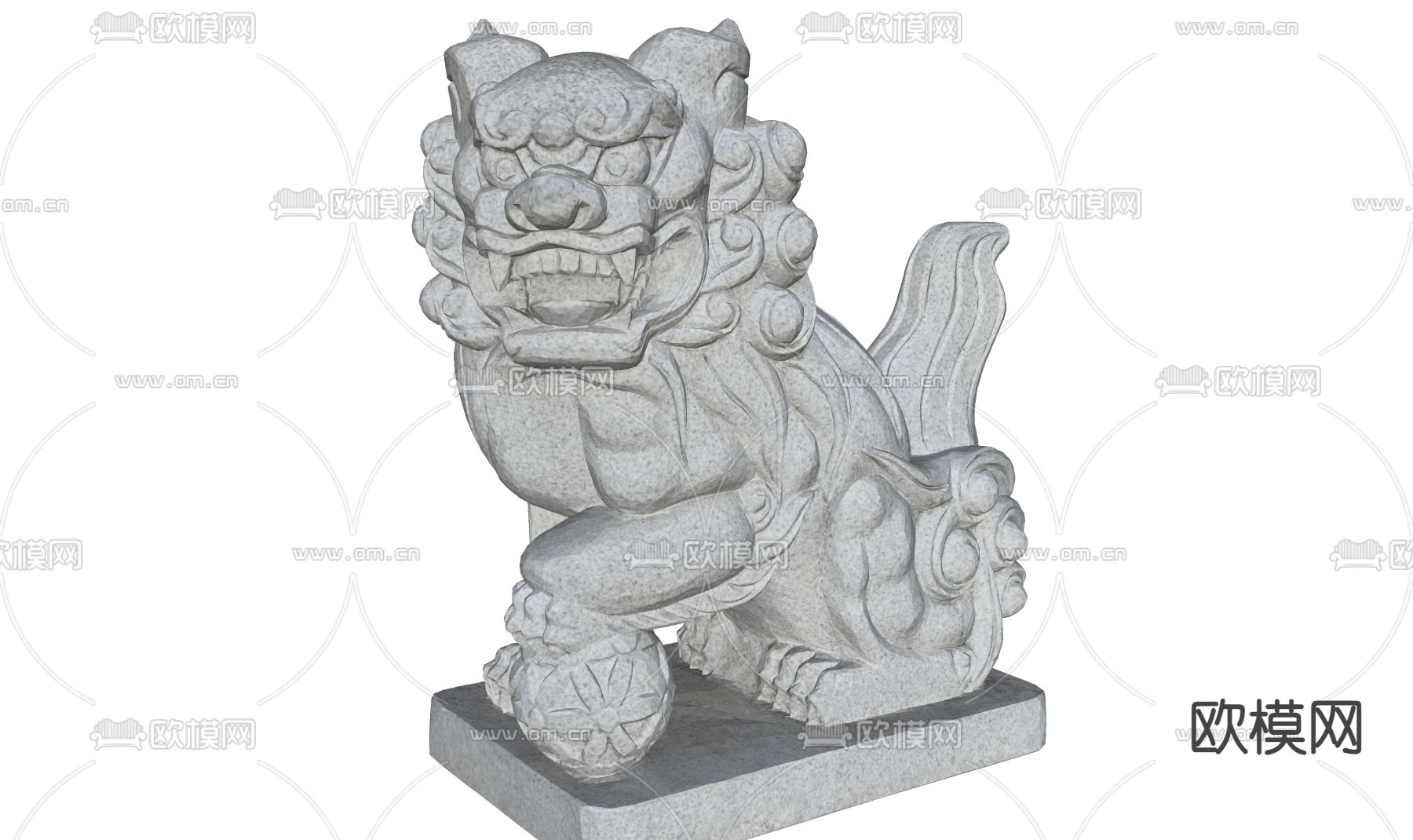 中式石狮子 门口装饰 石像雕塑su模型下载（渲染图2）