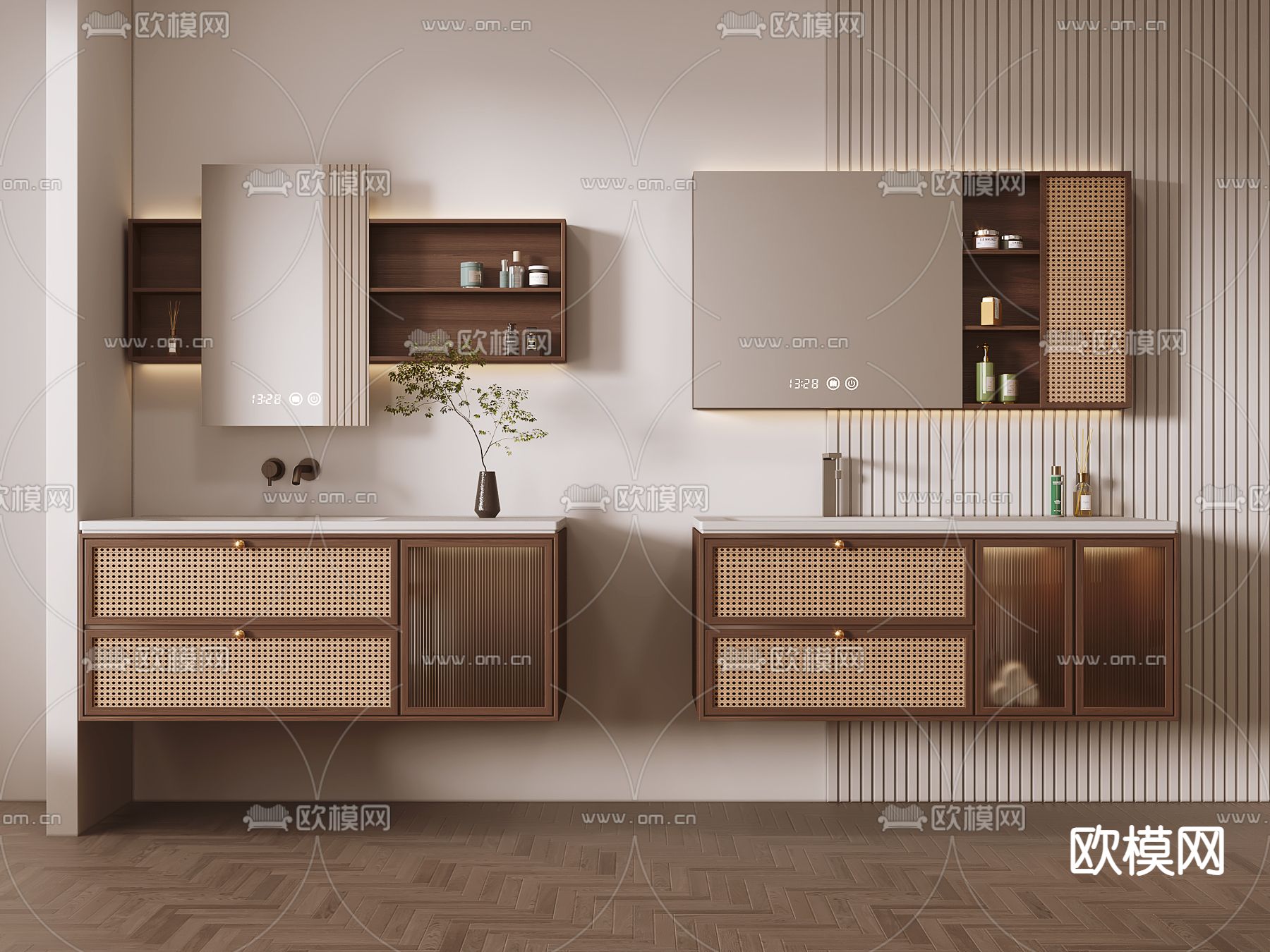 中古风浴室柜 洗手柜su模型下载（渲染图1）