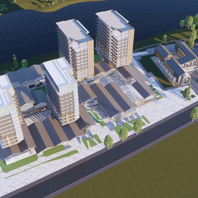  商业综合体鸟瞰su模型 