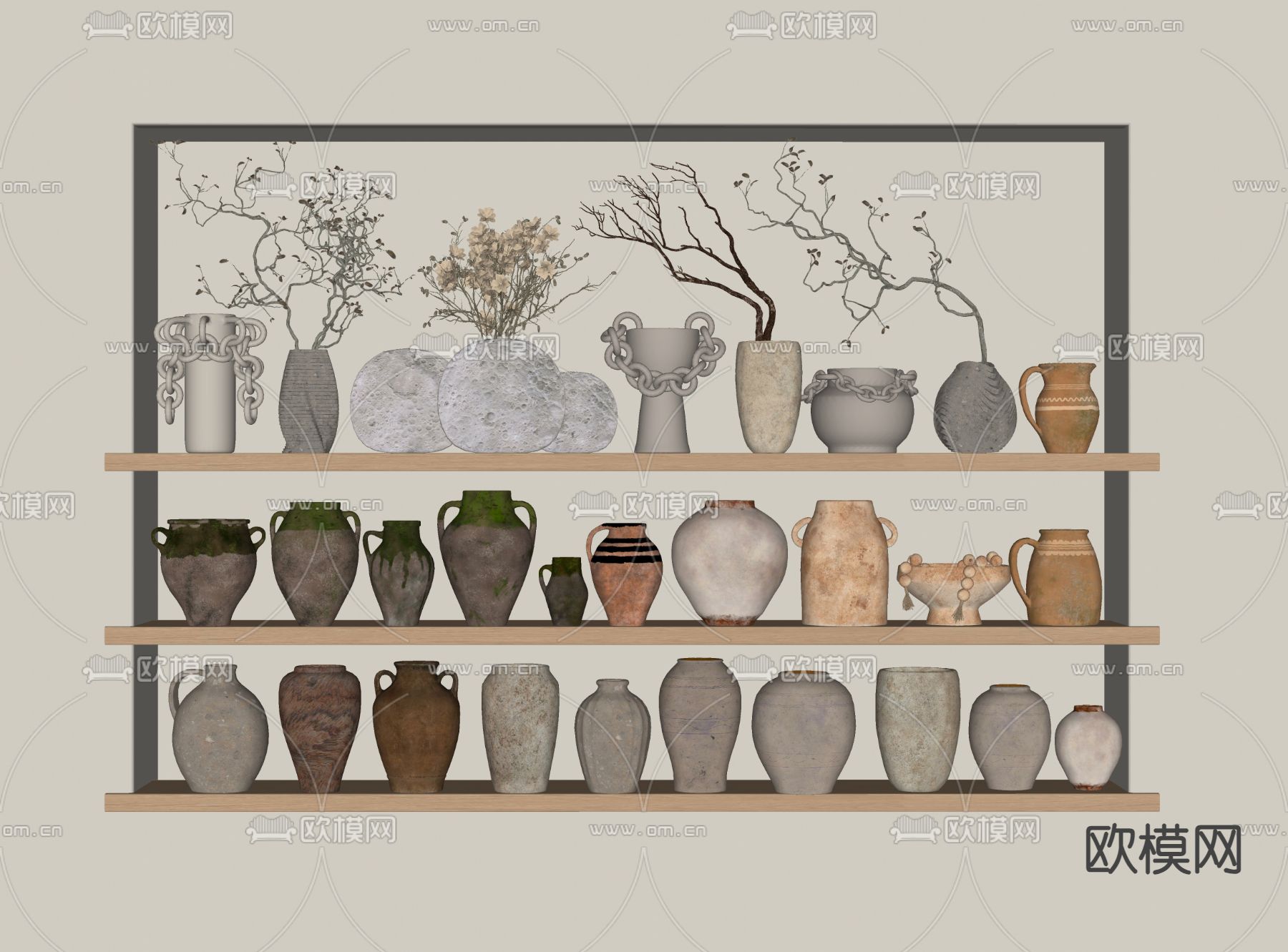 侘寂风陶罐摆件su模型下载（渲染图1）