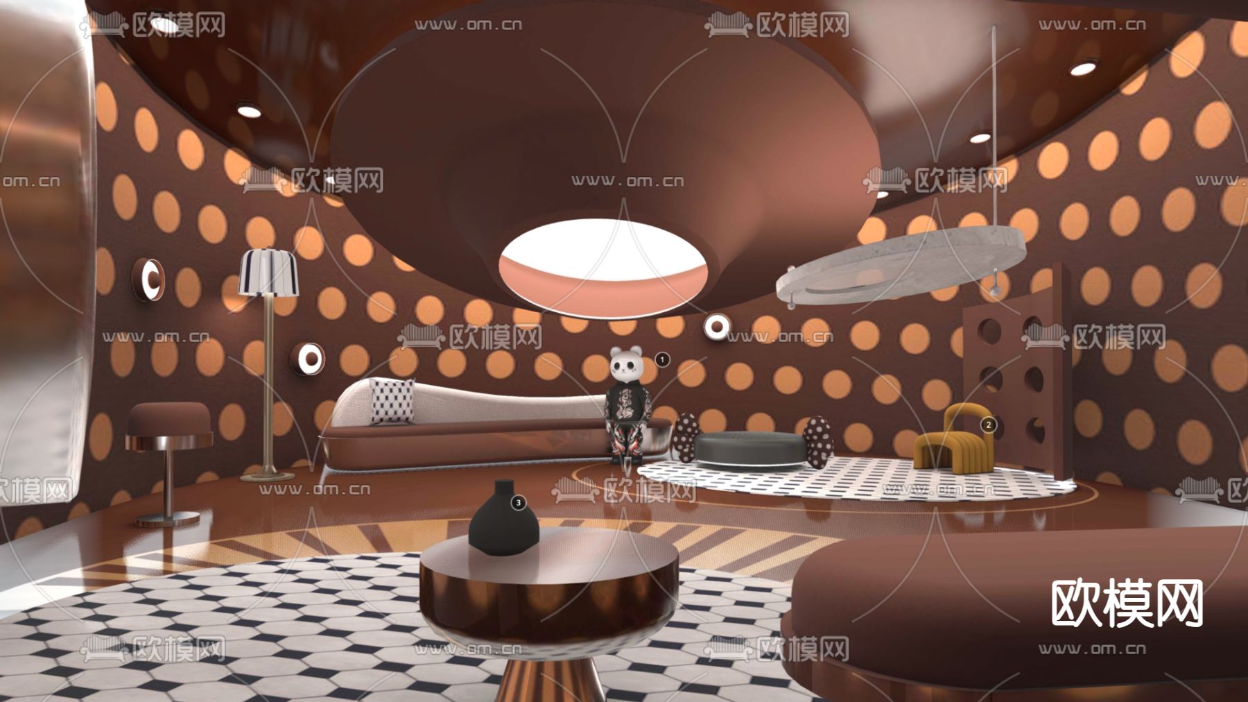 休闲客厅 会所 待客室su模型下载（渲染图1）