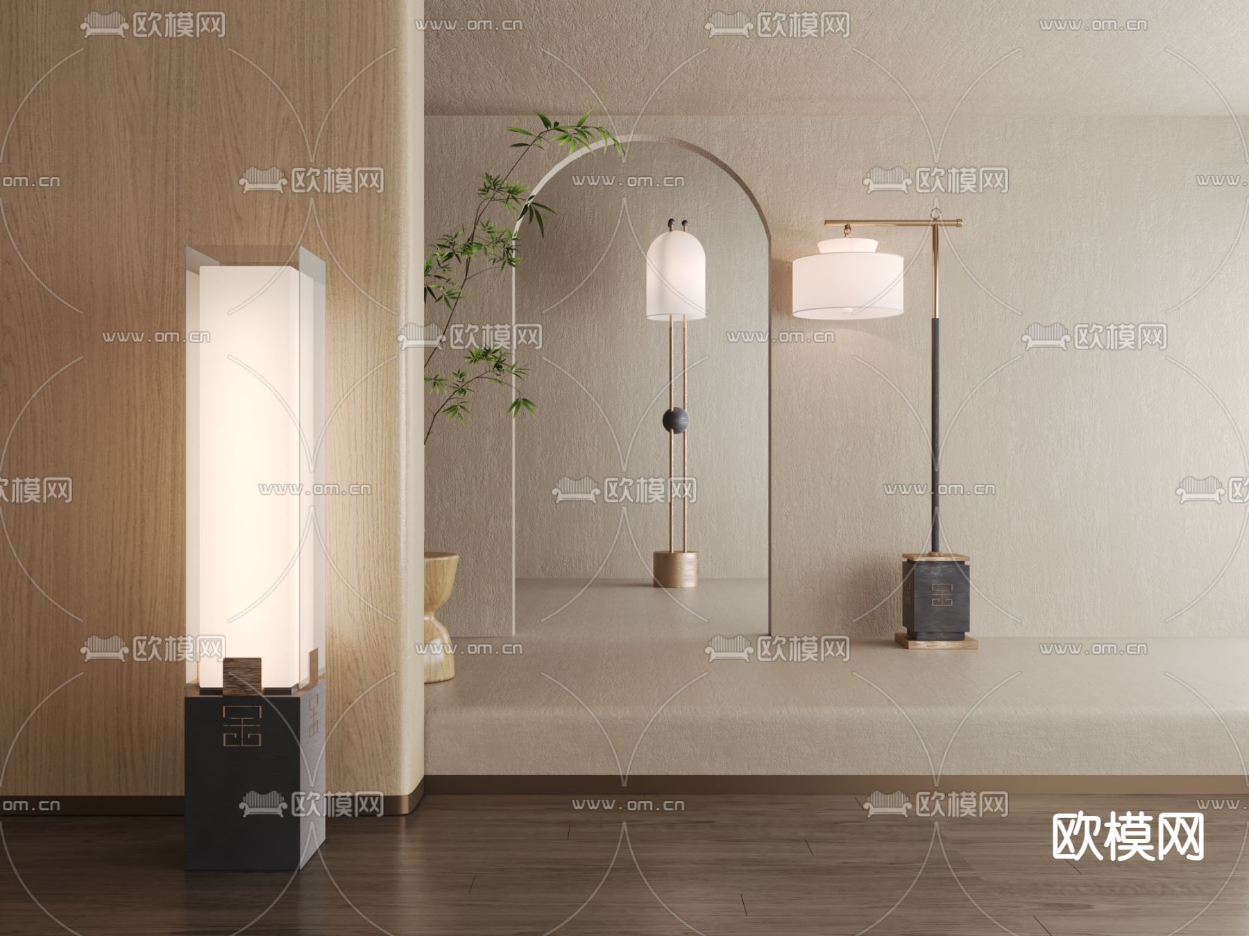 新中式落地灯su模型下载（渲染图2）