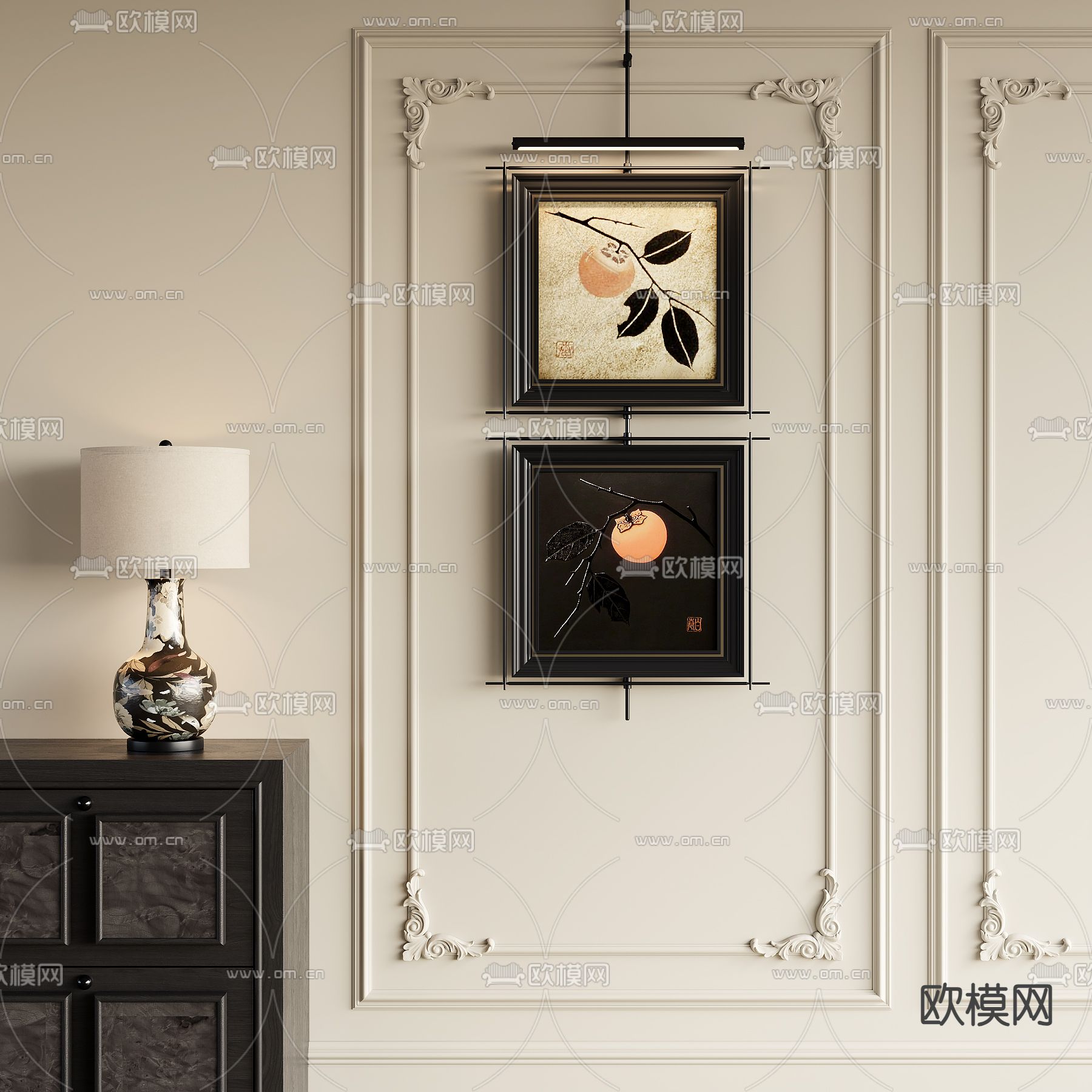 中古风挂画 组合画 装饰画su模型