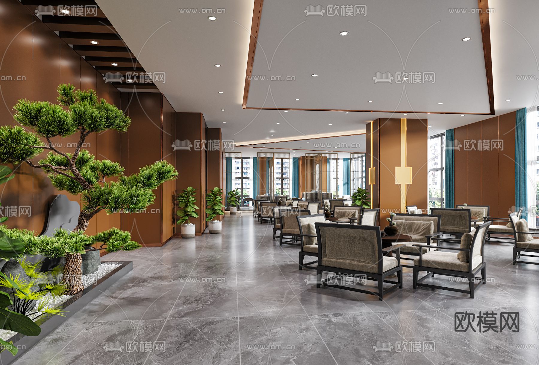 新中式茶餐厅3d模型下载（渲染图4）