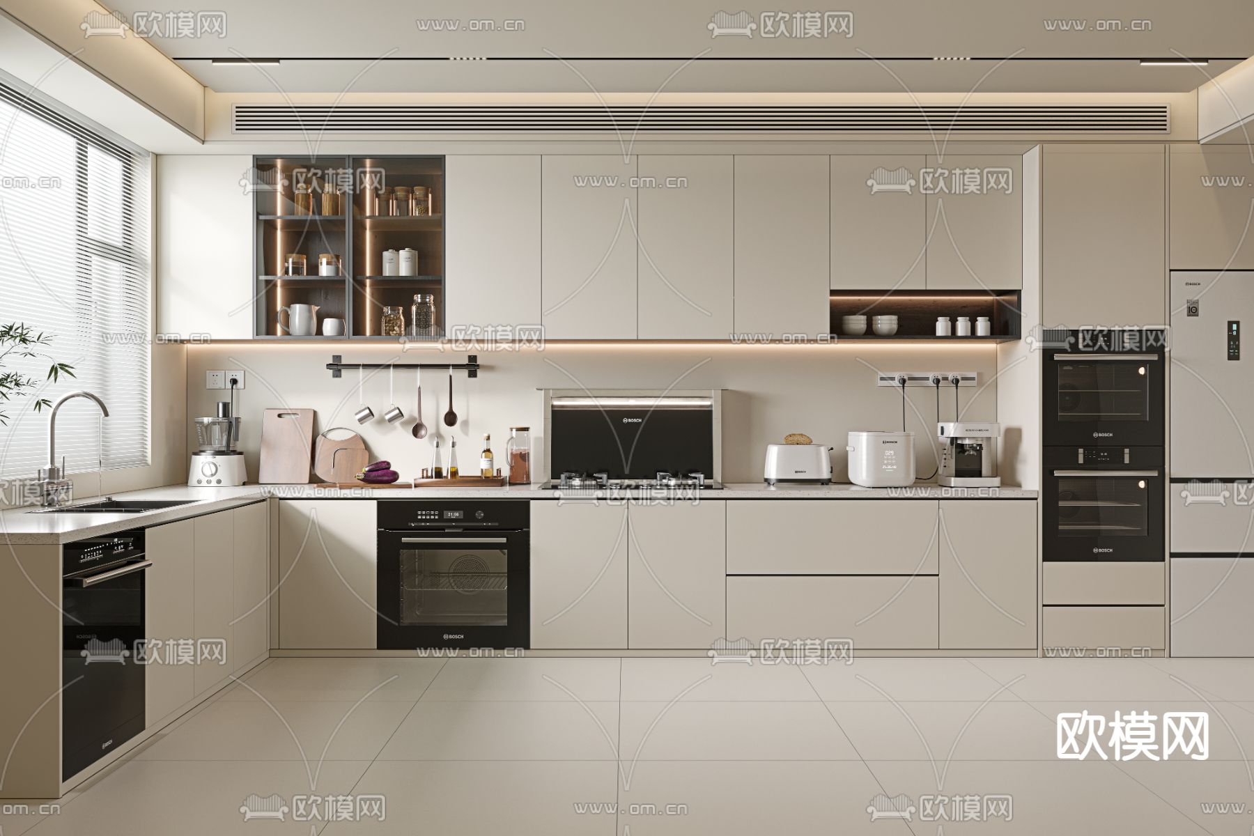 奶油风厨房 橱柜3d模型下载