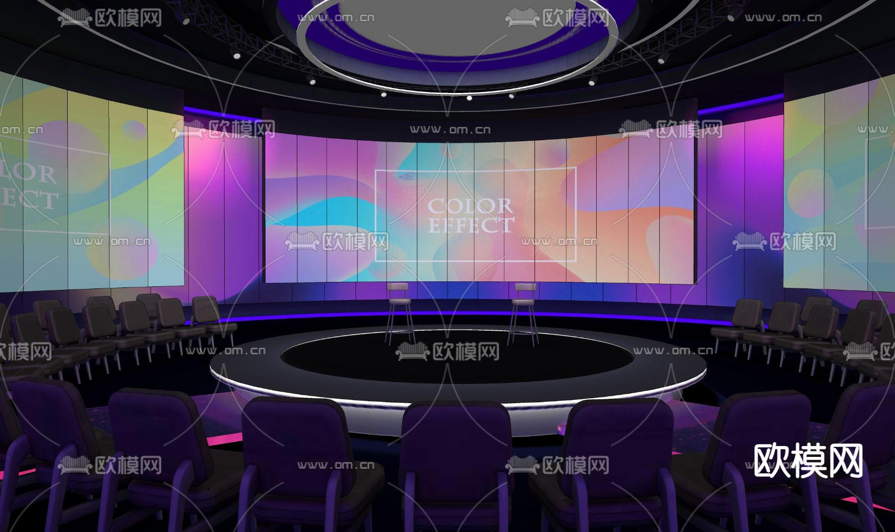 科技感直播间 演播室3d模型下载（渲染图2）