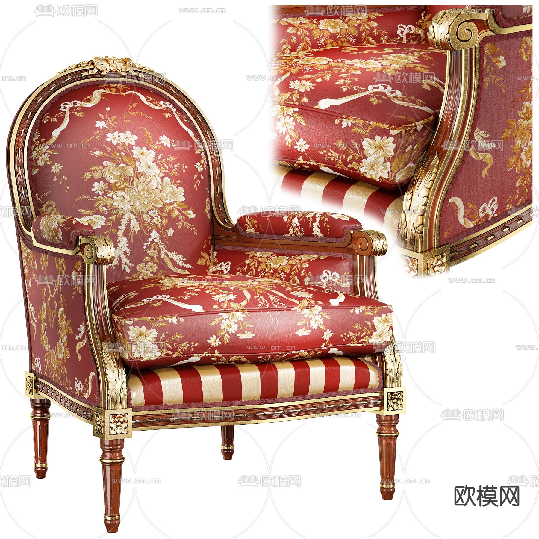 美式单人沙发 皮质沙发3d模型下载（渲染图2）