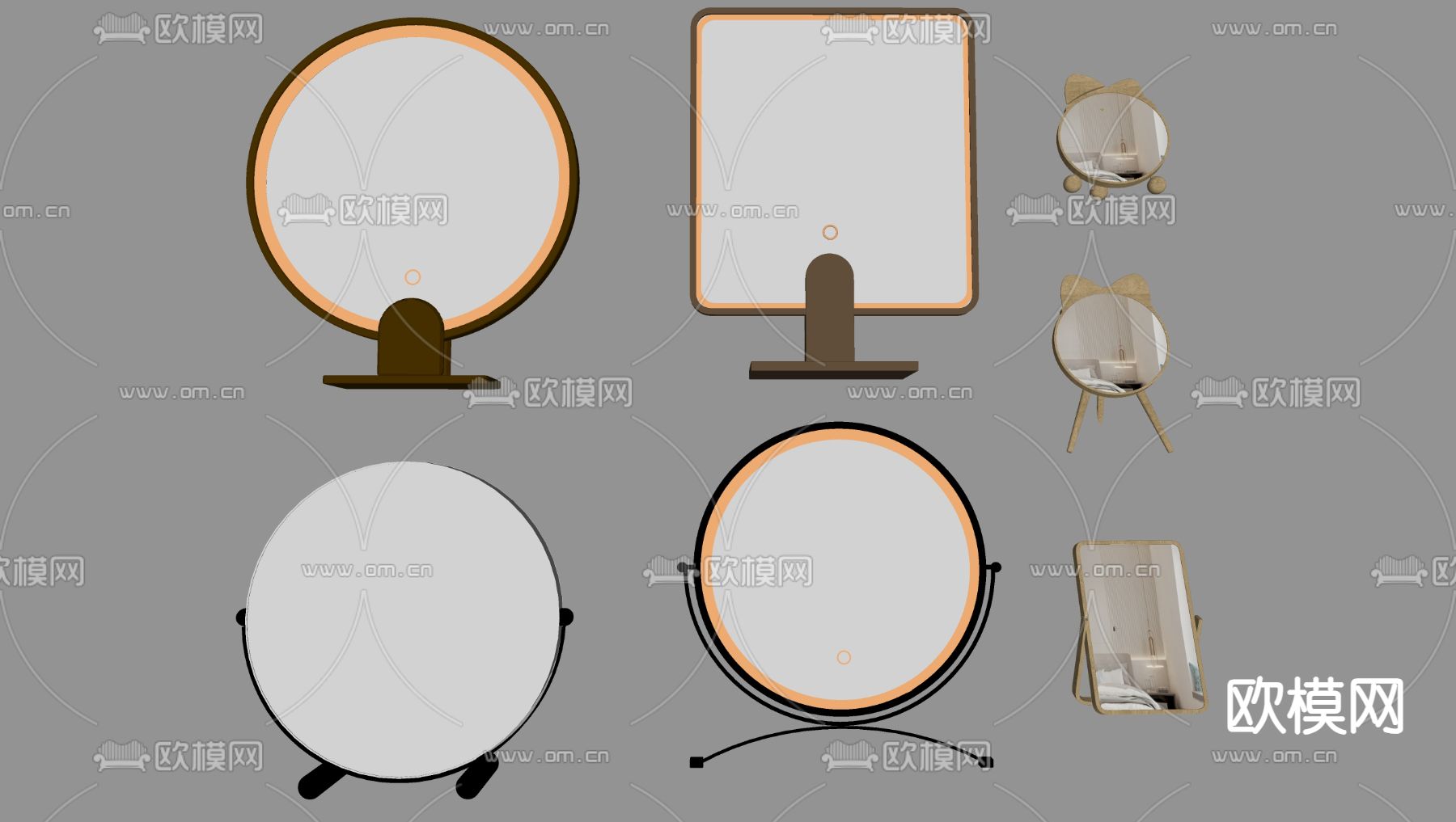 圆形化妆镜 智能镜su模型下载（渲染图1）