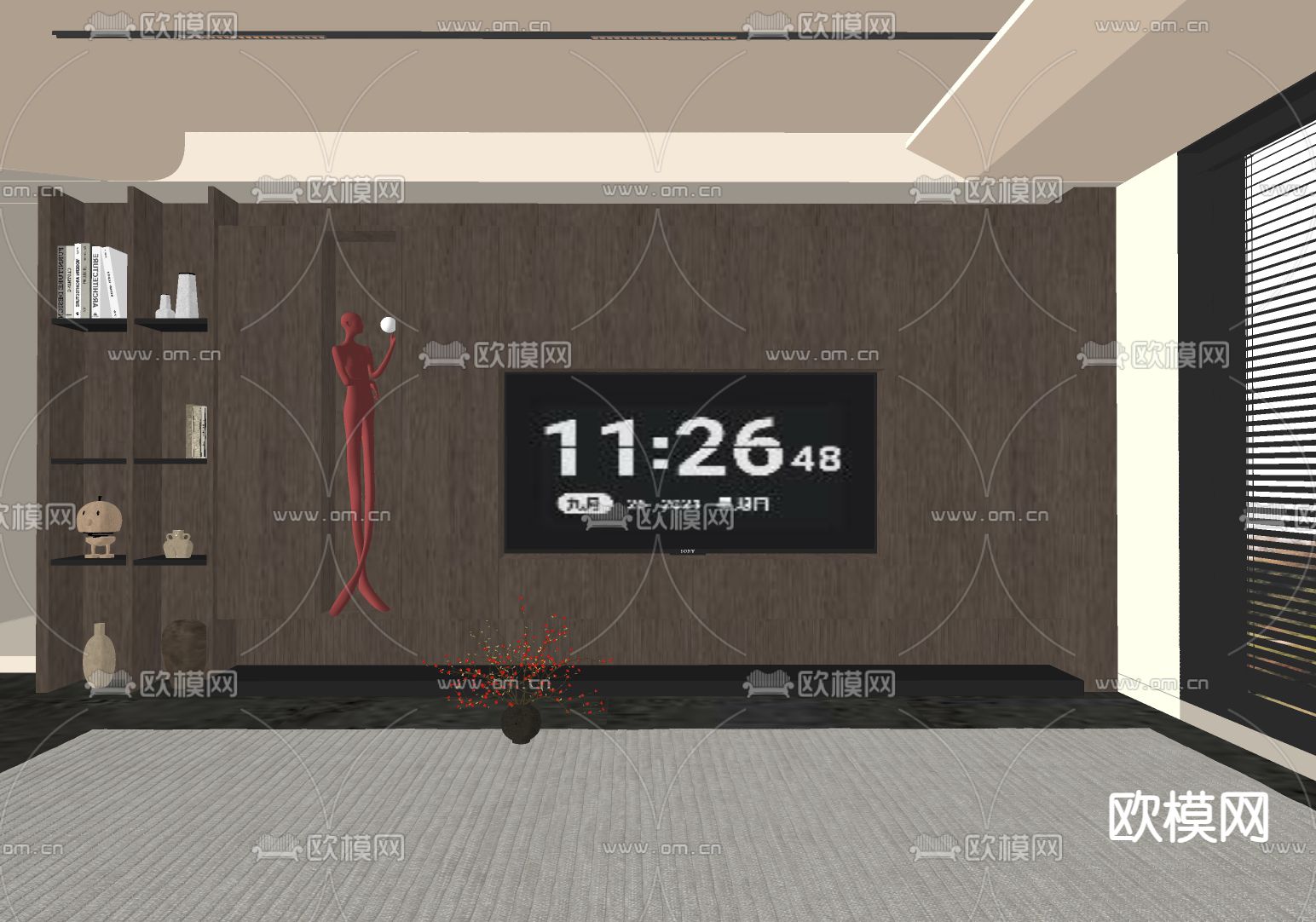 侘寂风电视背景墙su模型下载（渲染图1）