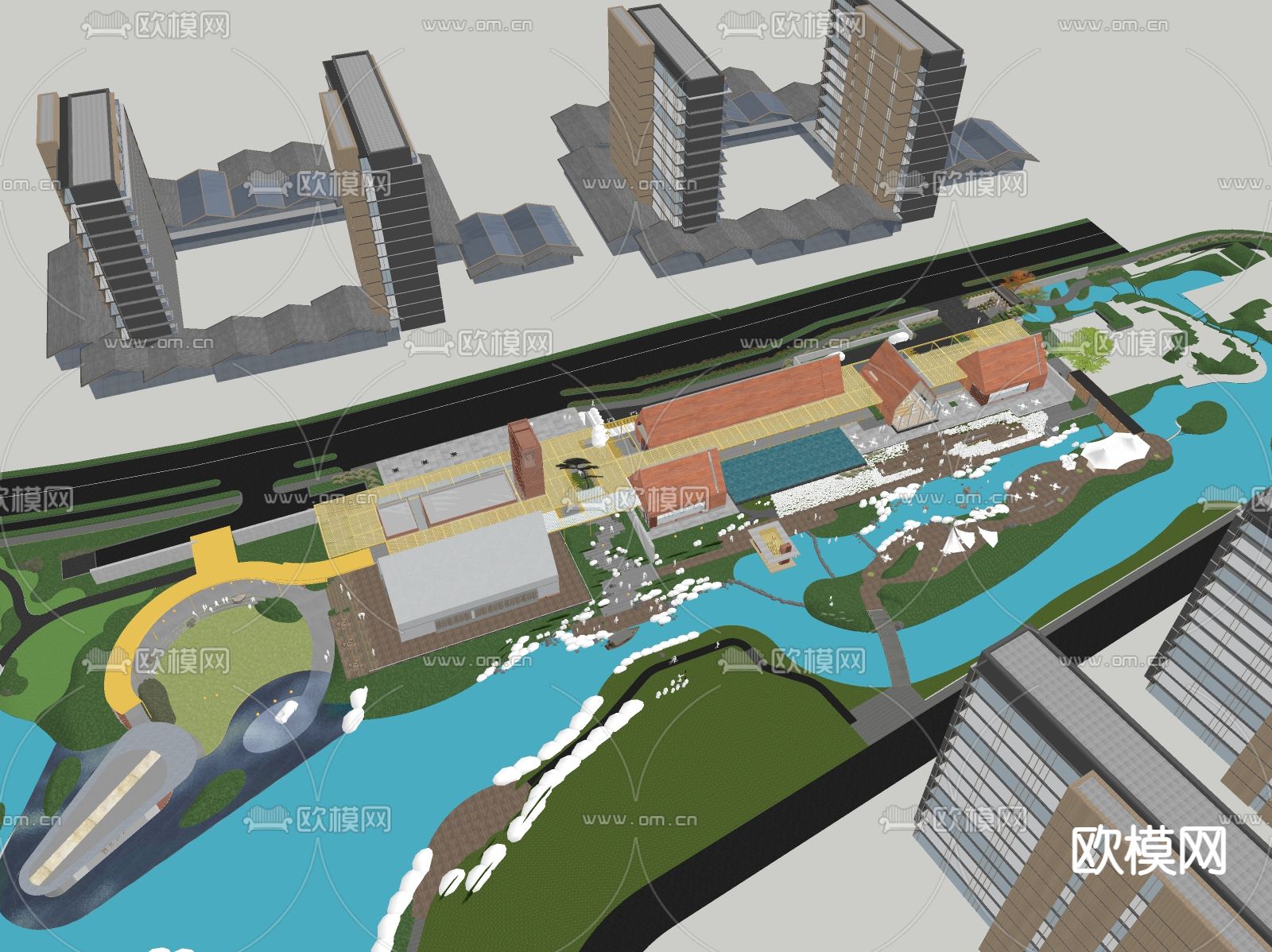 商业街su模型下载（渲染图2）