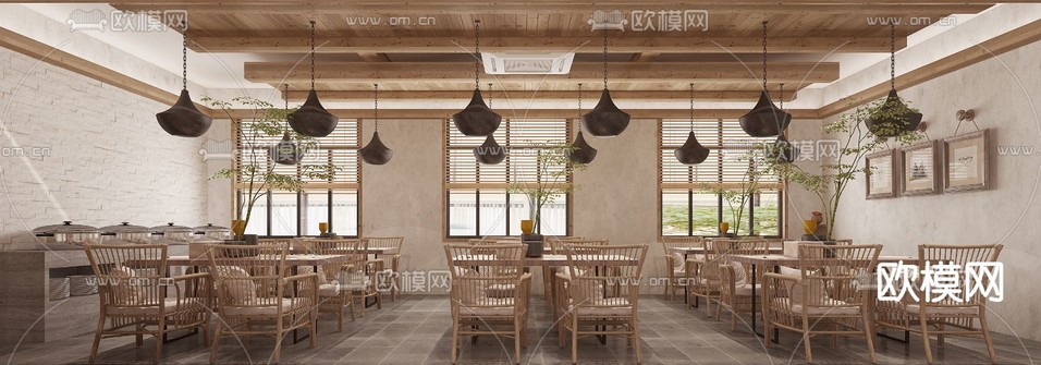 酒店民宿 餐厅3d模型下载