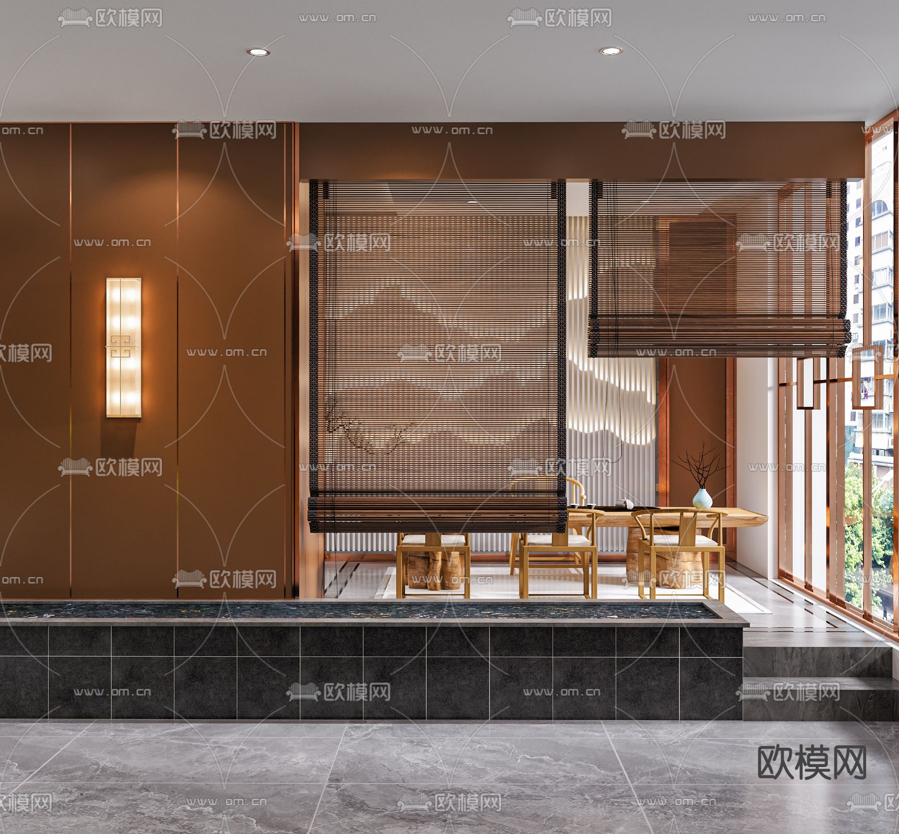 新中式茶餐厅3d模型下载（渲染图2）