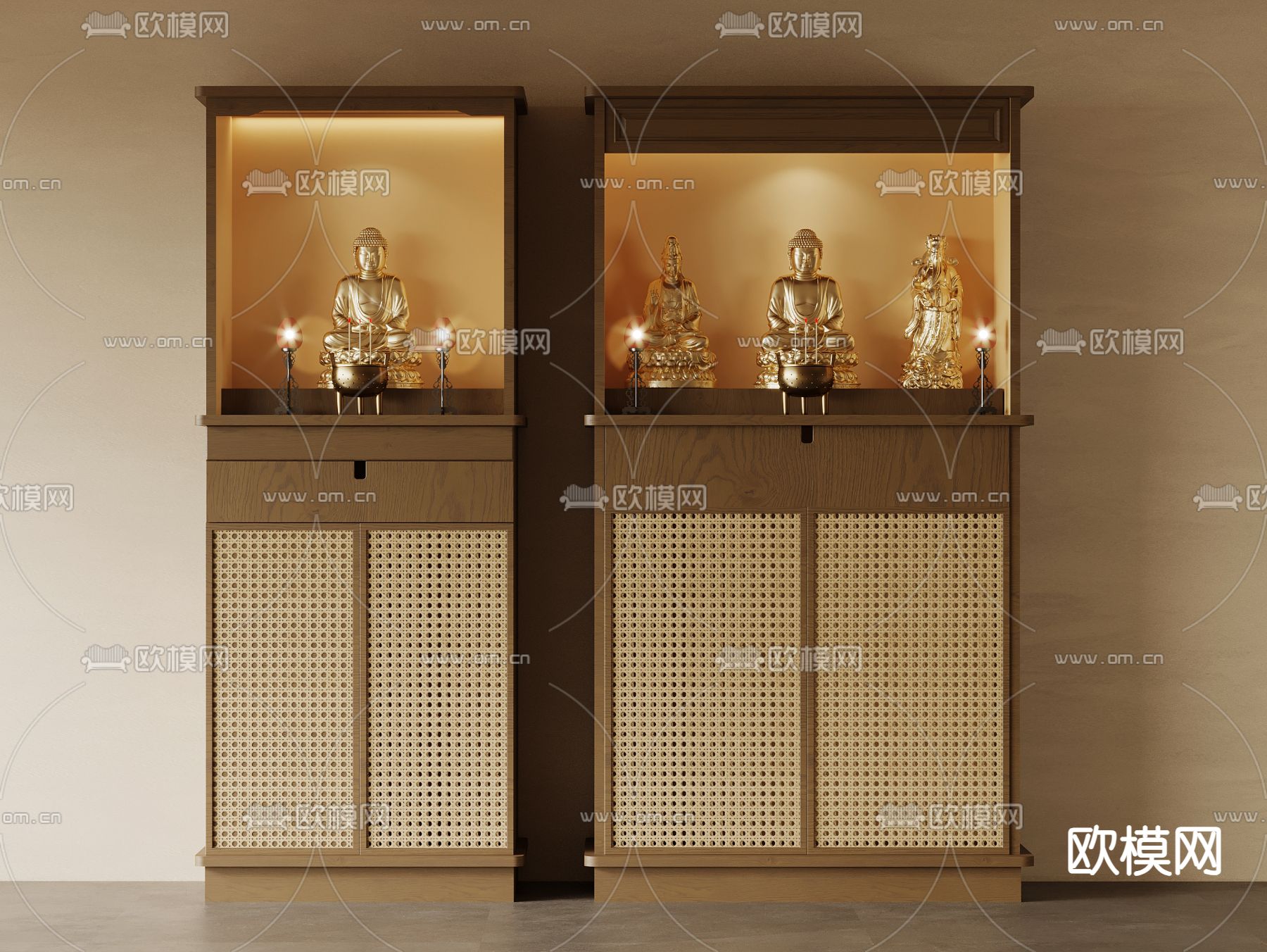 中古风佛龛柜su模型下载（渲染图2）